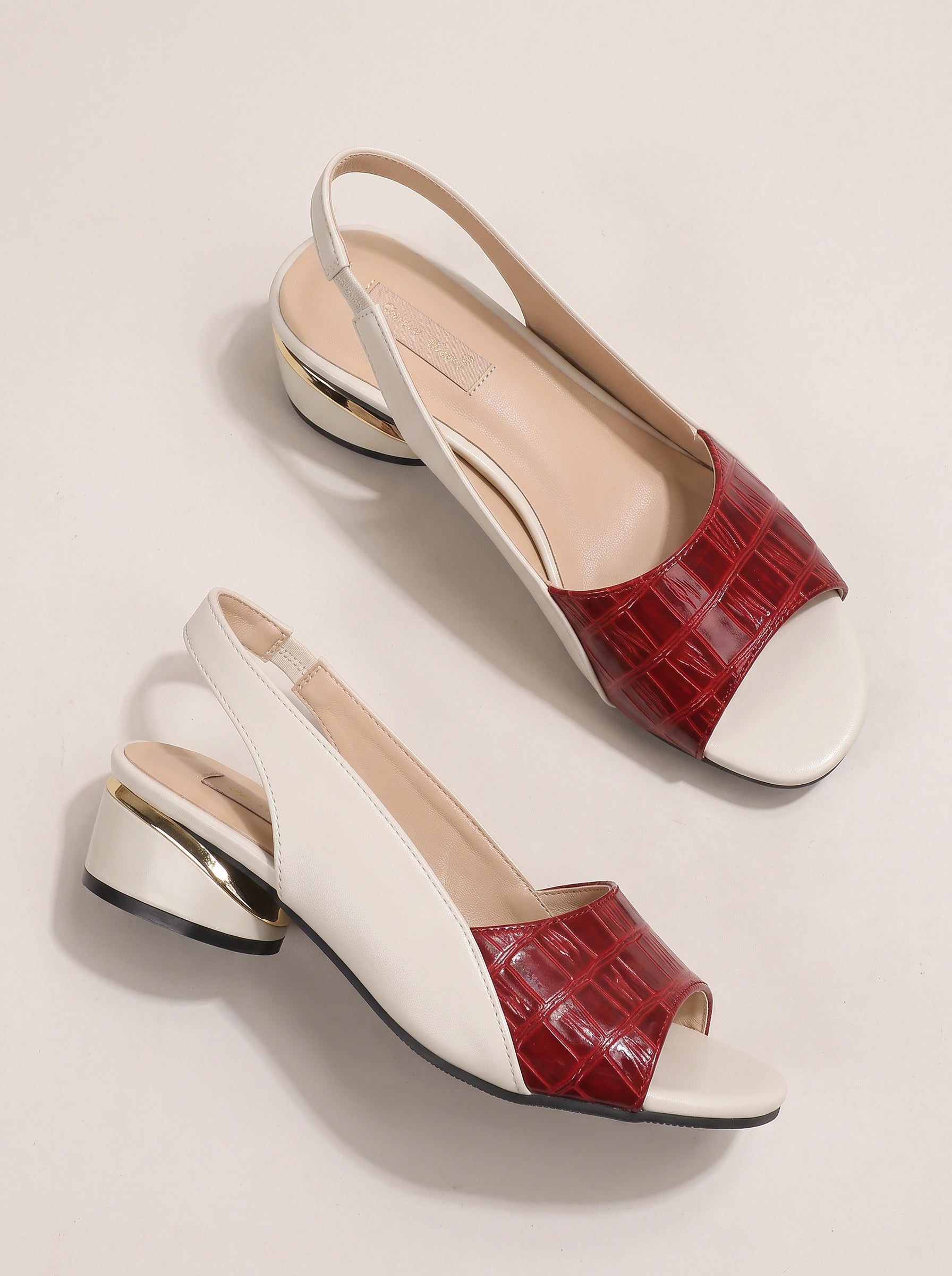 Crocelle Slingback Block Heel Sandals – Kitten Heels Women Open Toe Croc Pattern Low Heel Sandals