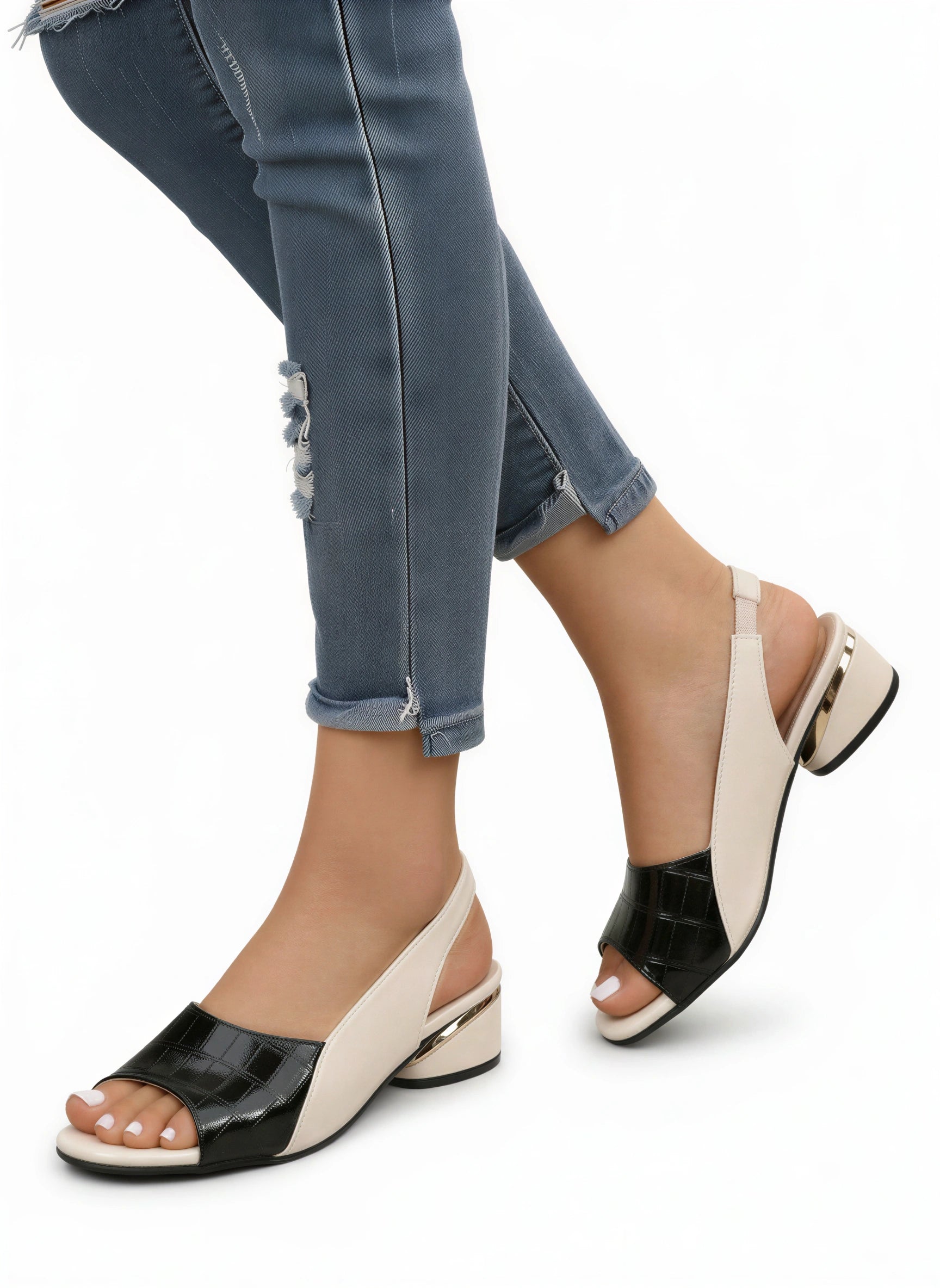 Crocelle Slingback Block Heel Sandals – Kitten Heels Women Open Toe Croc Pattern Low Heel Sandals