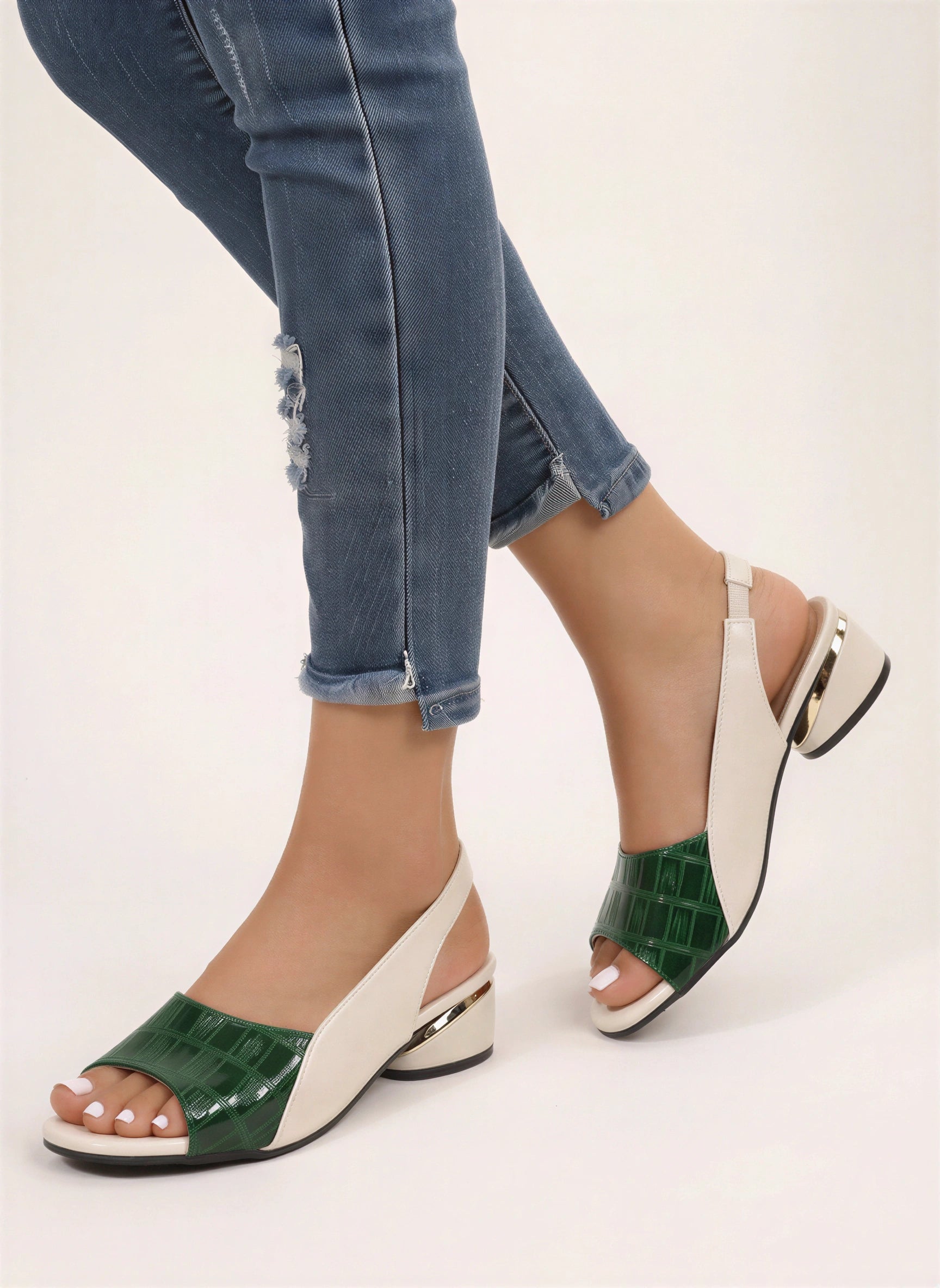 Crocelle Slingback Block Heel Sandals – Kitten Heels Women Open Toe Croc Pattern Low Heel Sandals