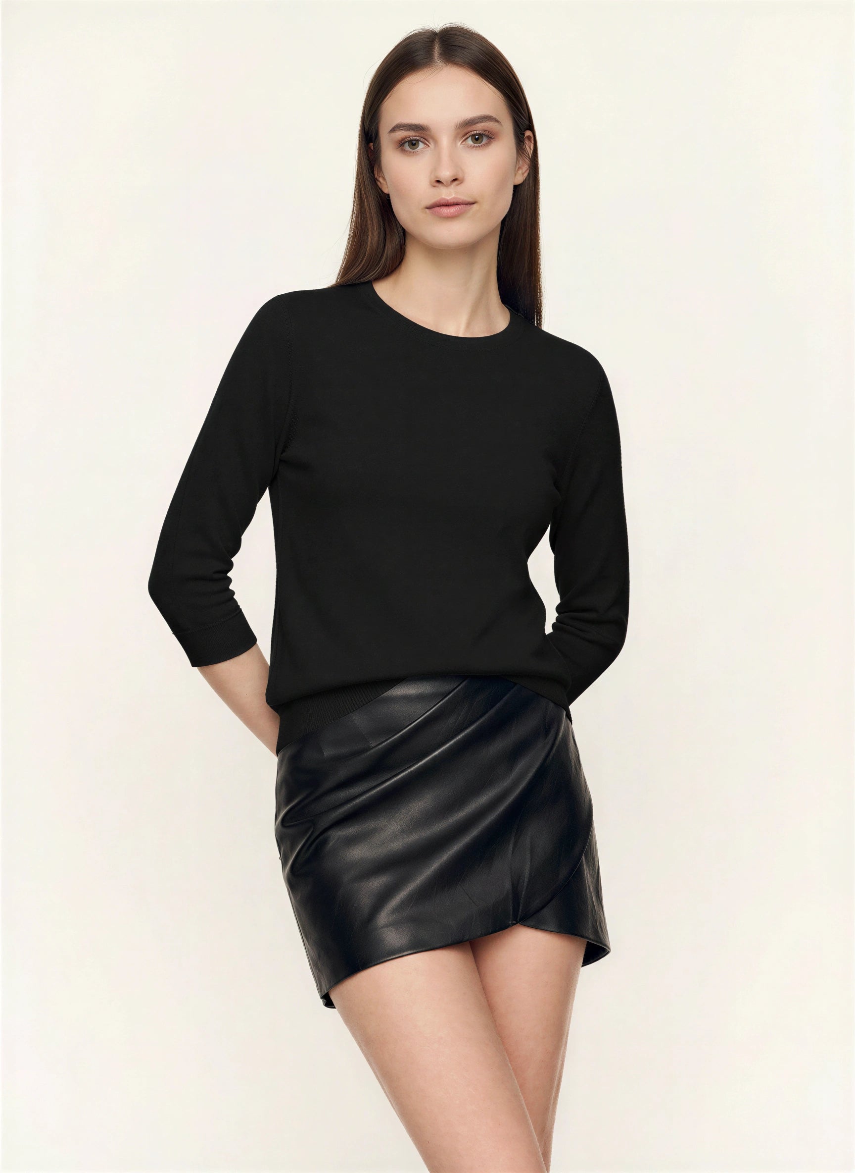 Ciela Ribbed Crewneck Sweater – Knit Sweater Women Three Quarter Sleeve Lightweight Casual Top
