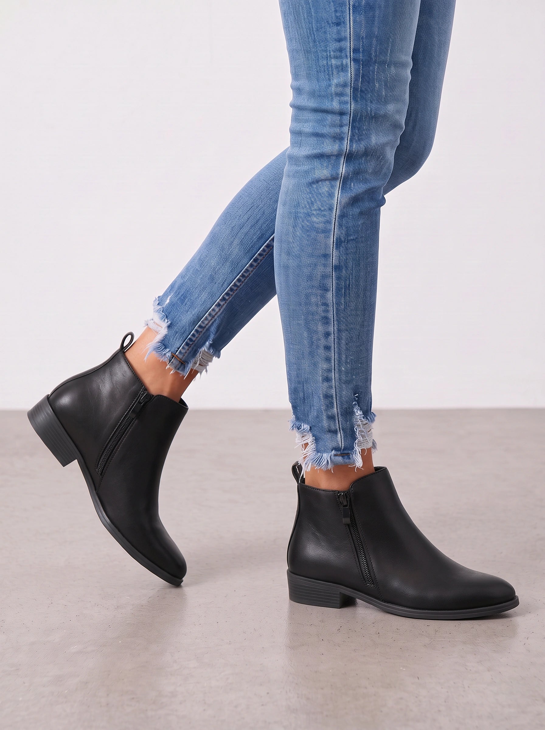 Cognato Leather Ankle Boots – Women Side Zip Kitten Heels Casual Office Work Smart Leather Ankle Boots