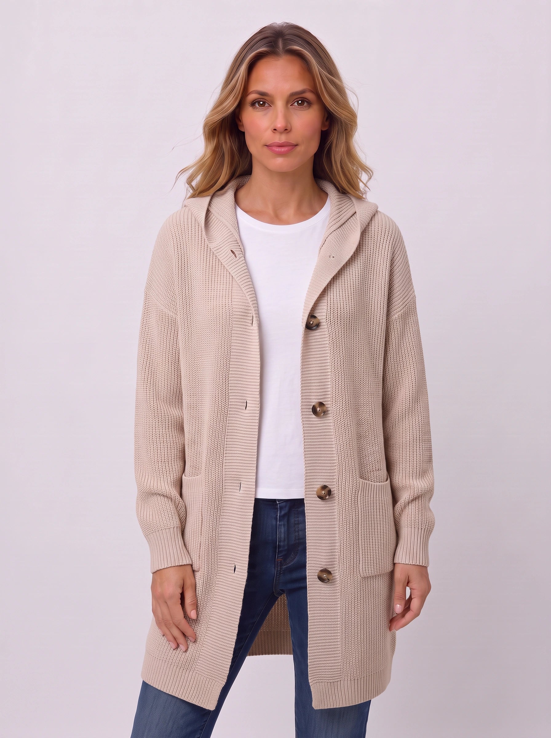 Rivetta Ribbed Longline Cardigan – Women Long Sleeve Knit Coatigan Hooded Casual Everyday Cardigan