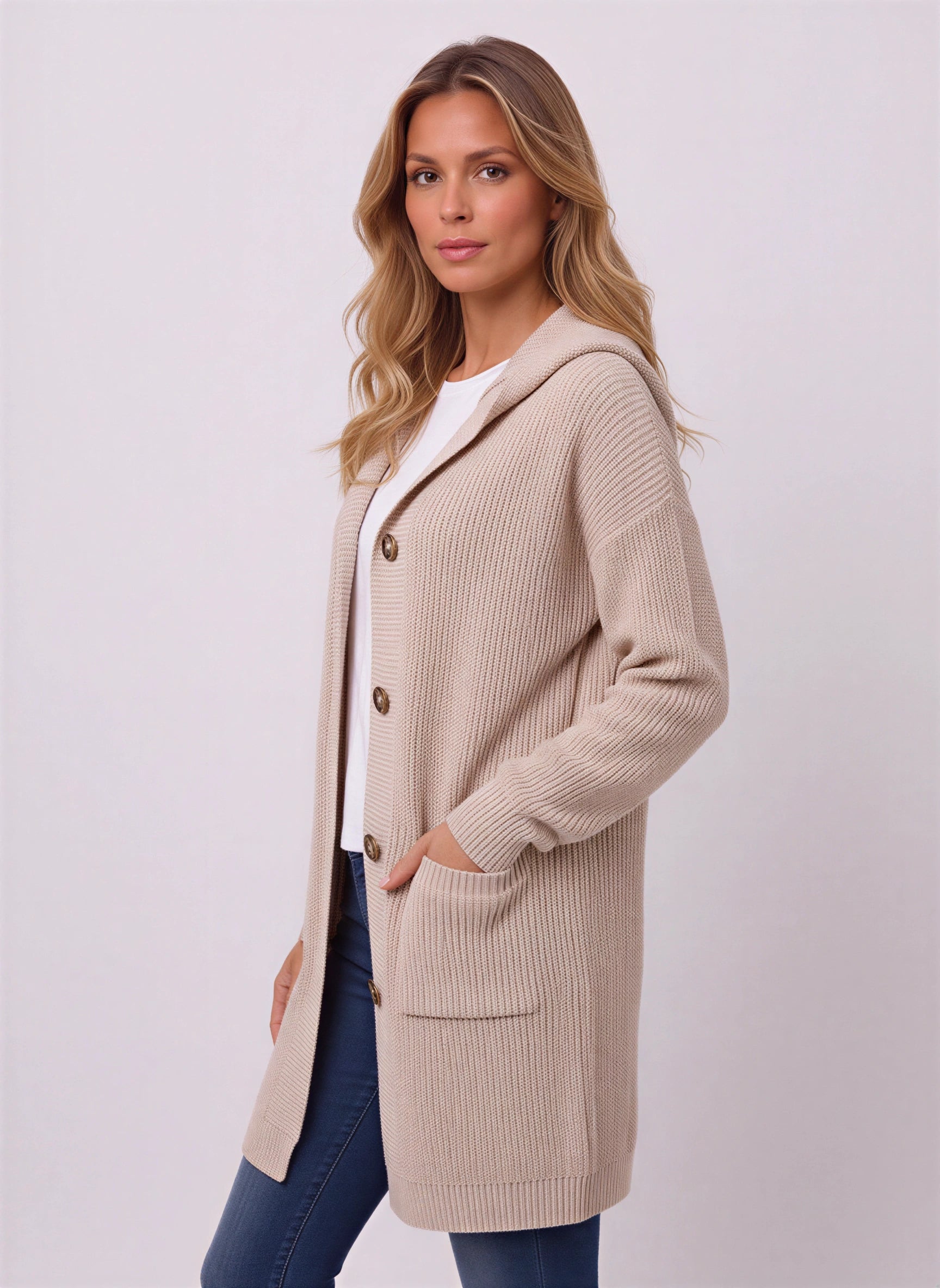 Rivetta Ribbed Longline Cardigan – Women Long Sleeve Knit Coatigan Hooded Casual Everyday Cardigan