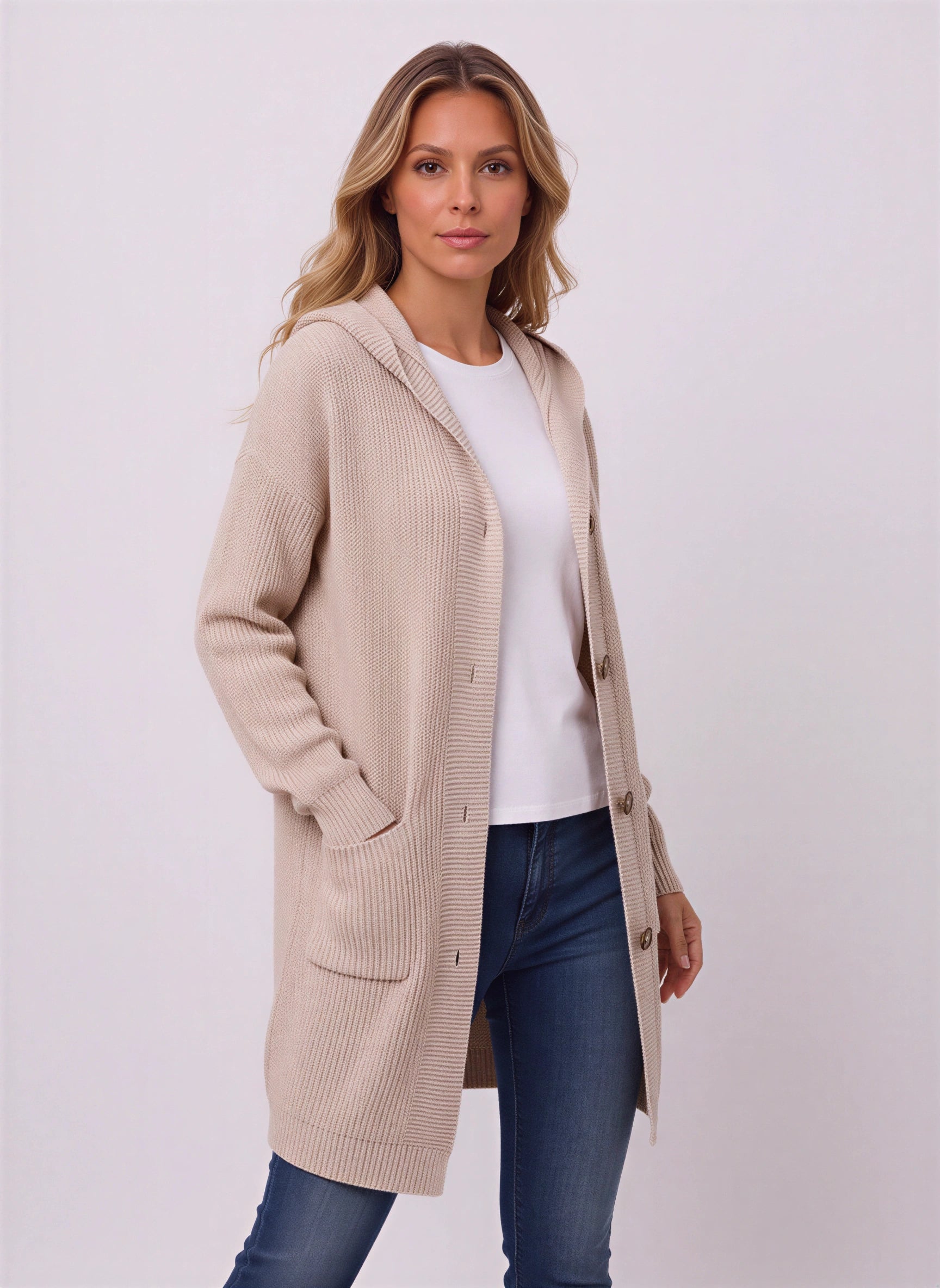 Rivetta Ribbed Longline Cardigan – Women Long Sleeve Knit Coatigan Hooded Casual Everyday Cardigan
