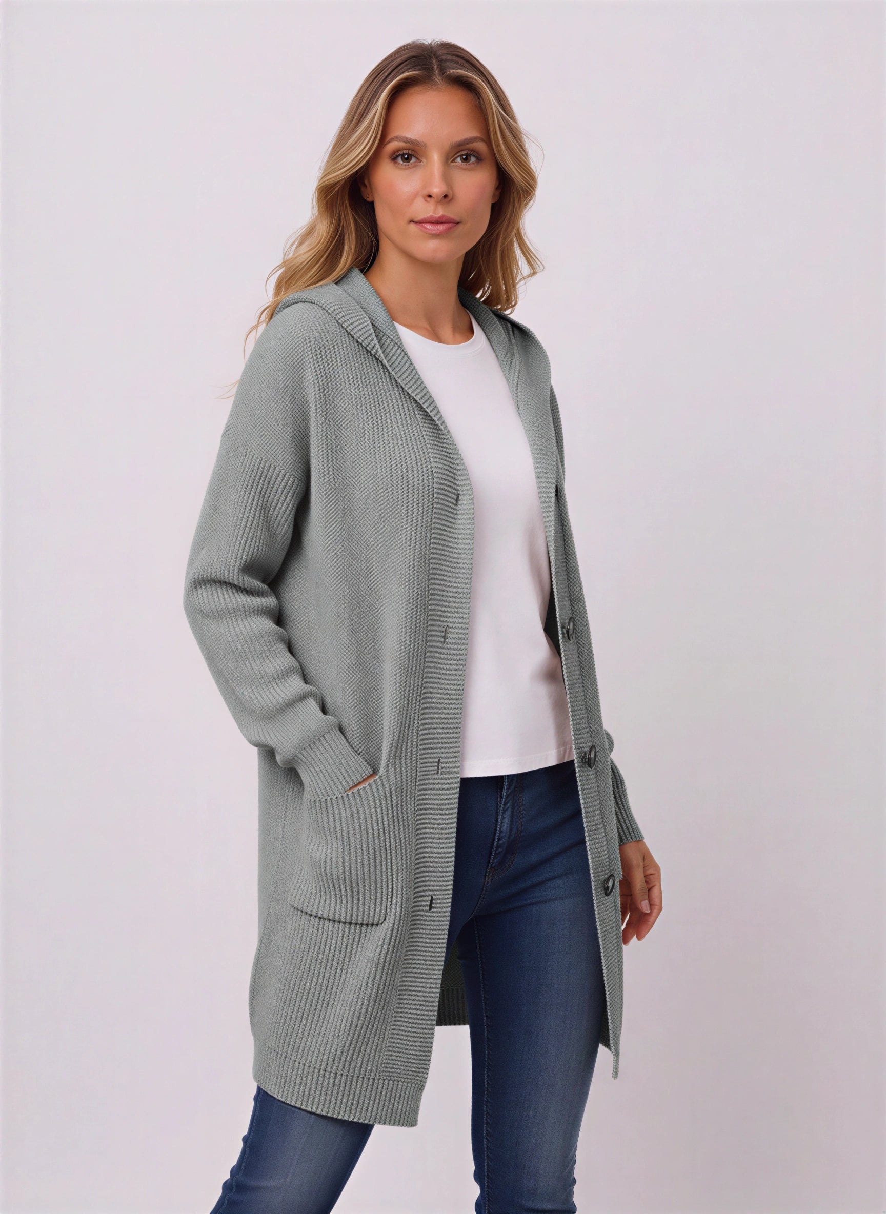 Rivetta Ribbed Longline Cardigan – Women Long Sleeve Knit Coatigan Hooded Casual Everyday Cardigan