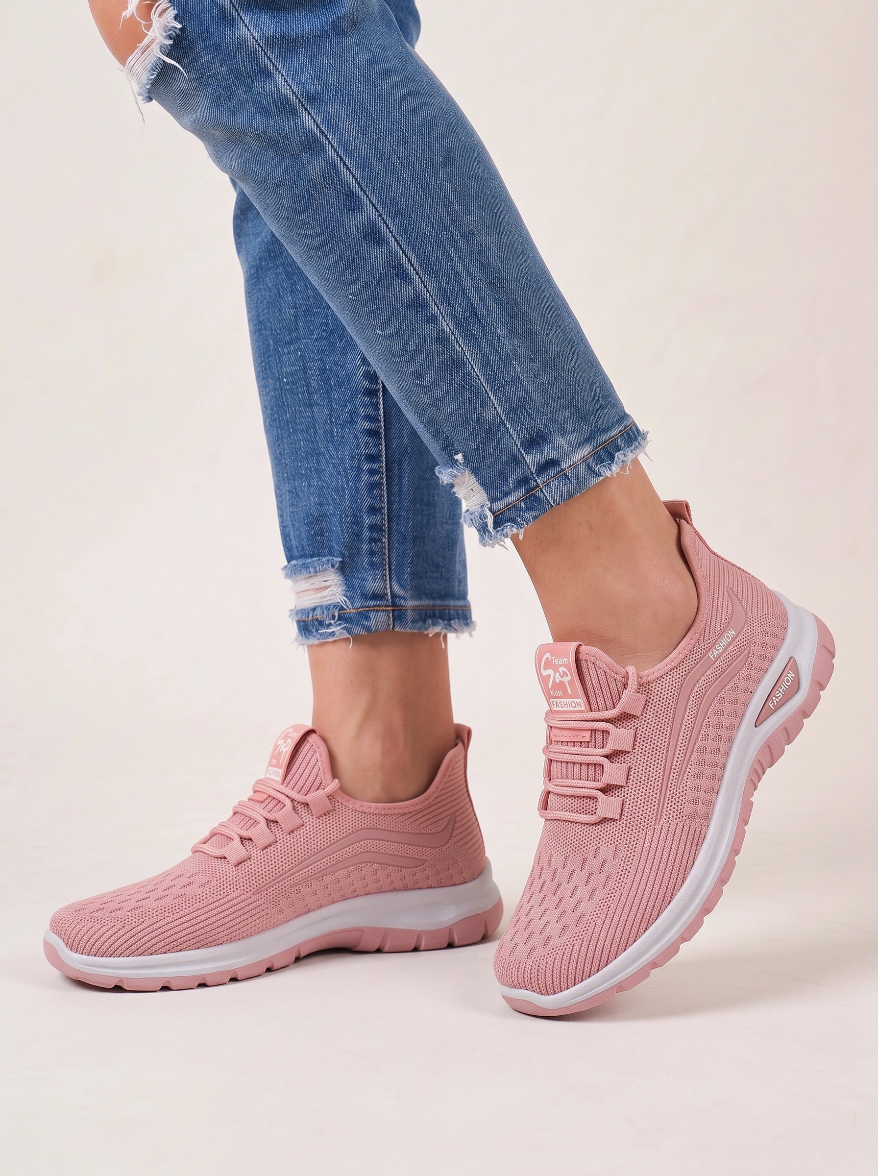 Knitflex Knit Walking Trainers – Women Athletic Sneakers Breathable Mesh Slip-On Lightweight Thick Sole Shoes