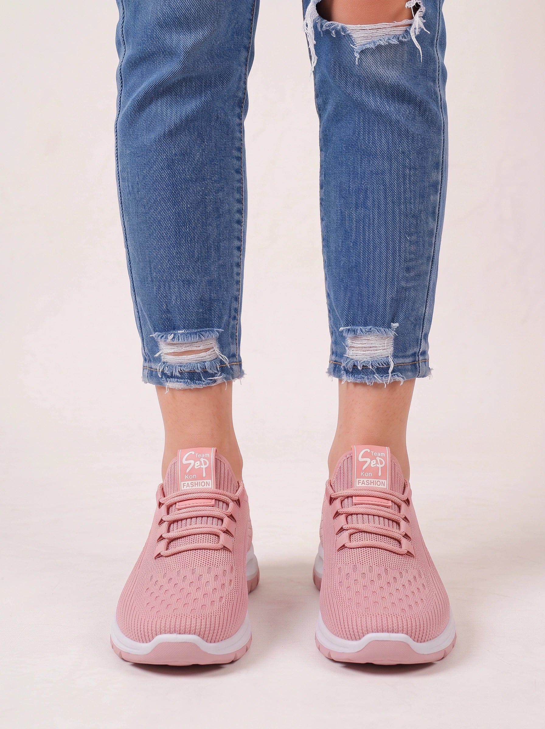 Knitflex Knit Walking Trainers – Women Athletic Sneakers Breathable Mesh Slip-On Lightweight Thick Sole Shoes