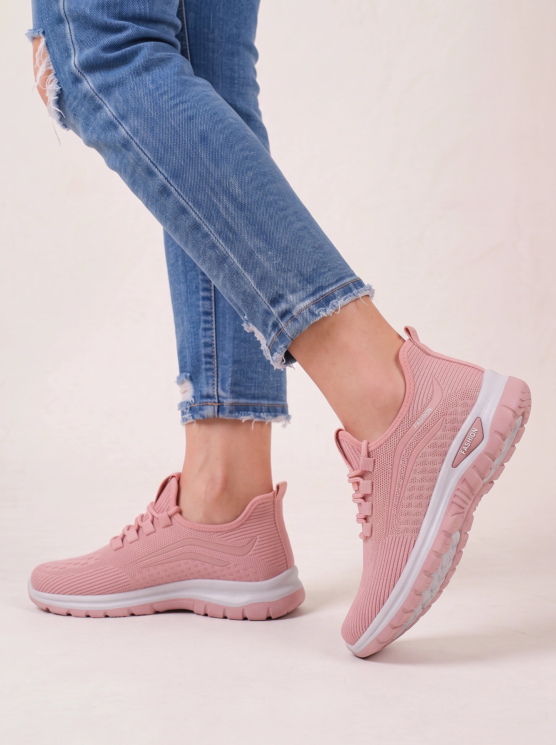 Knitflex Knit Walking Trainers – Women Athletic Sneakers Breathable Mesh Slip-On Lightweight Thick Sole Shoes
