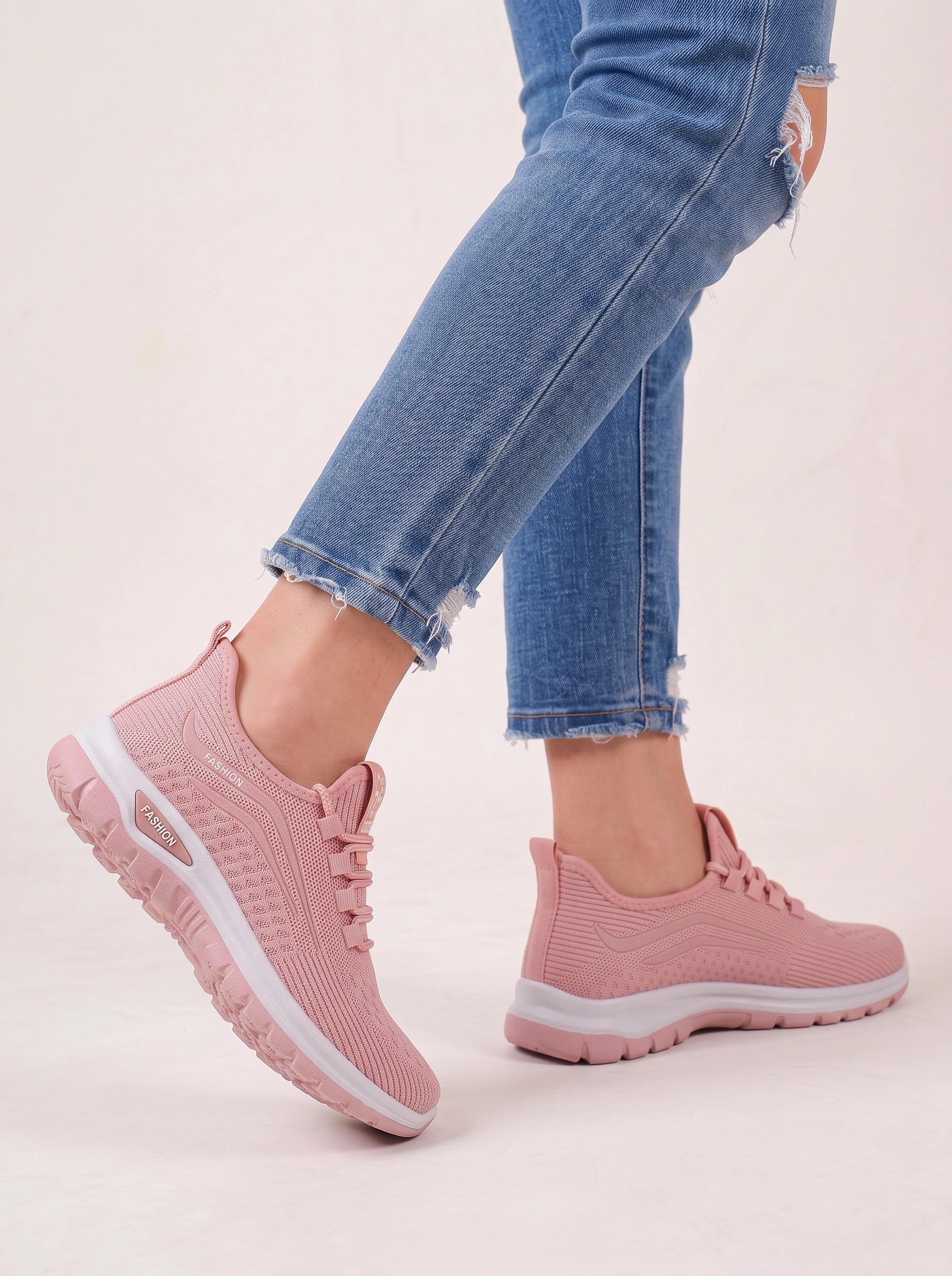 Knitflex Knit Walking Trainers – Women Athletic Sneakers Breathable Mesh Slip-On Lightweight Thick Sole Shoes