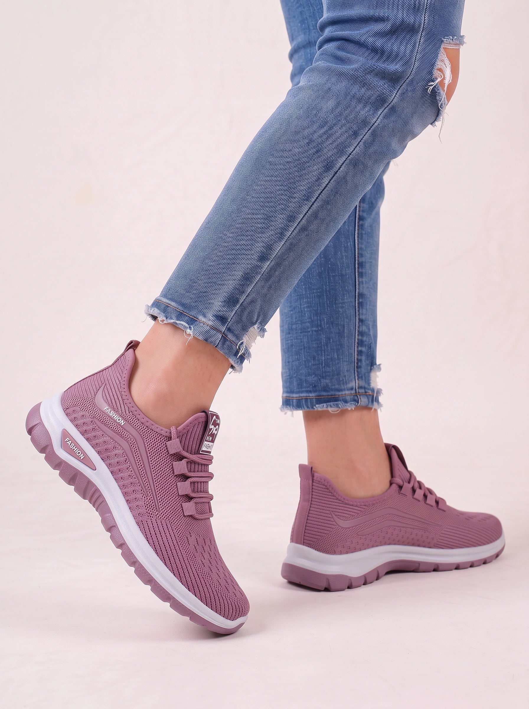 Knitflex Knit Walking Trainers – Women Athletic Sneakers Breathable Mesh Slip-On Lightweight Thick Sole Shoes