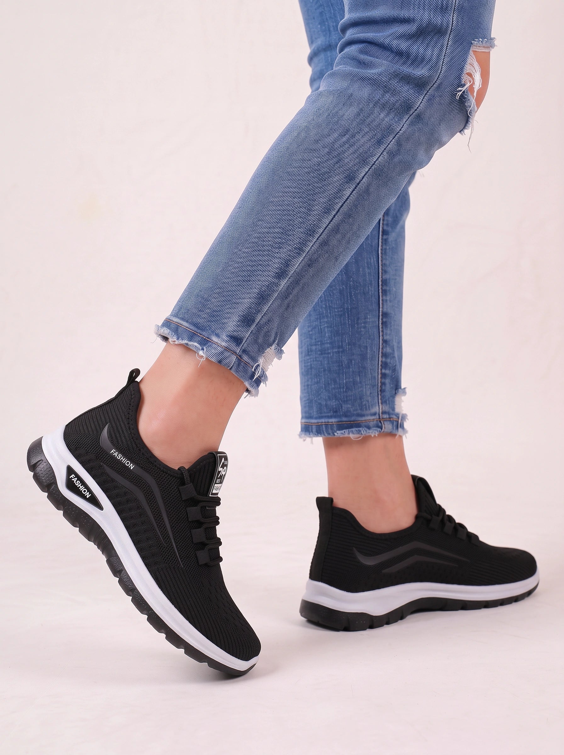 Knitflex Knit Walking Trainers – Women Athletic Sneakers Breathable Mesh Slip-On Lightweight Thick Sole Shoes