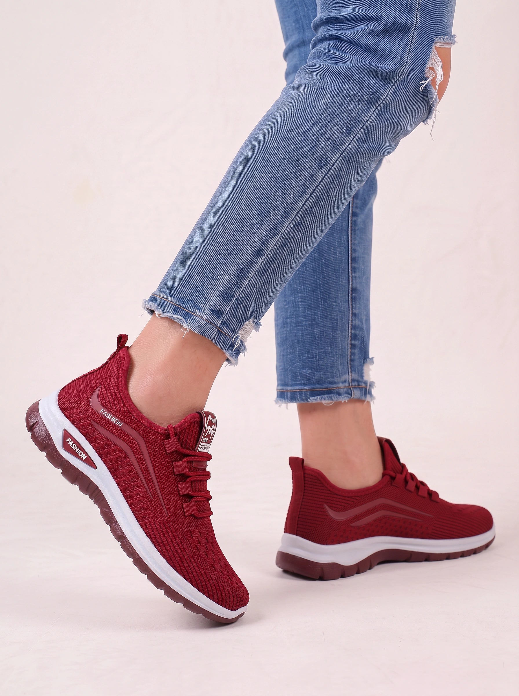 Knitflex Knit Walking Trainers – Women Athletic Sneakers Breathable Mesh Slip-On Lightweight Thick Sole Shoes
