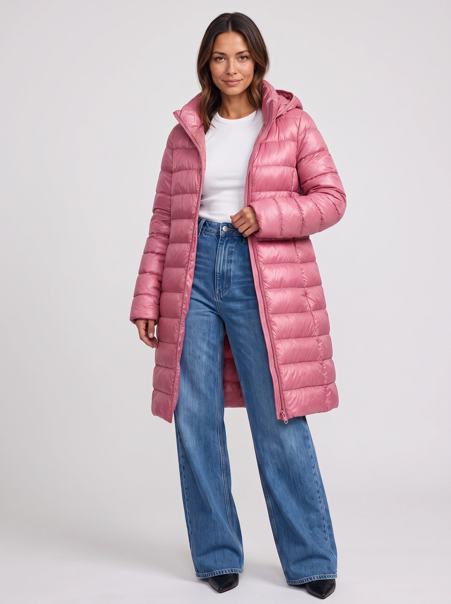 Feathra Longline Hooded Puffer Coat – Women Quilted Down Jacket Winter Casual Tall Warm Outerwear