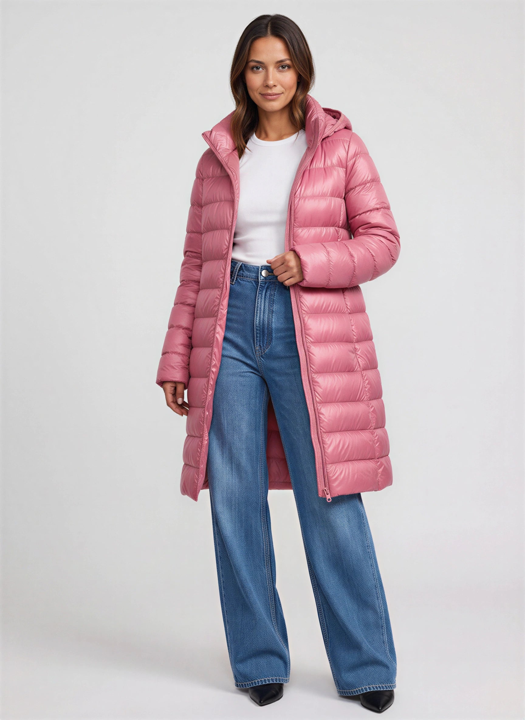 Feathra Longline Hooded Puffer Coat – Women Quilted Down Jacket Winter Casual Tall Warm Outerwear