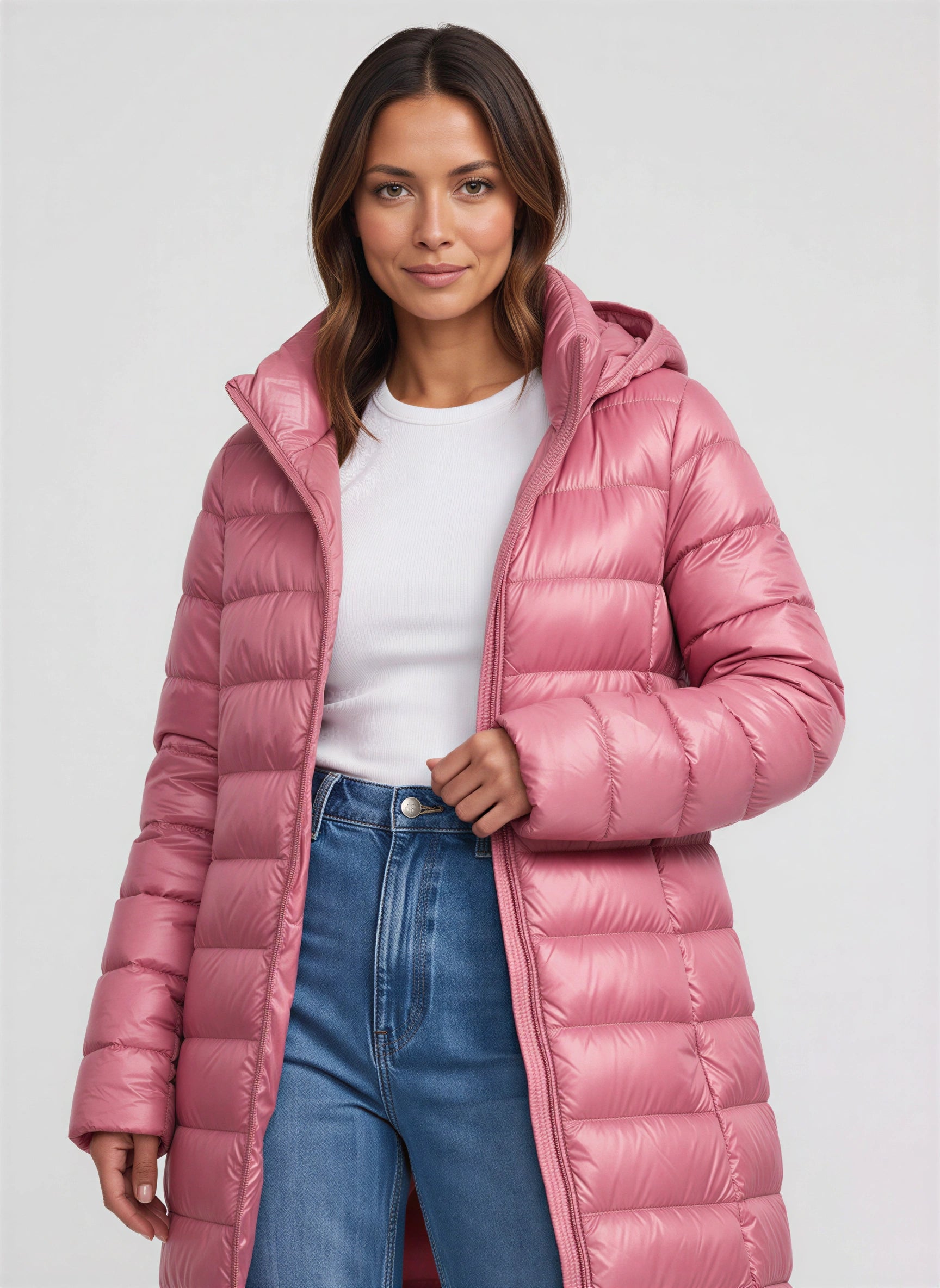 Feathra Longline Hooded Puffer Coat – Women Quilted Down Jacket Winter Casual Tall Warm Outerwear