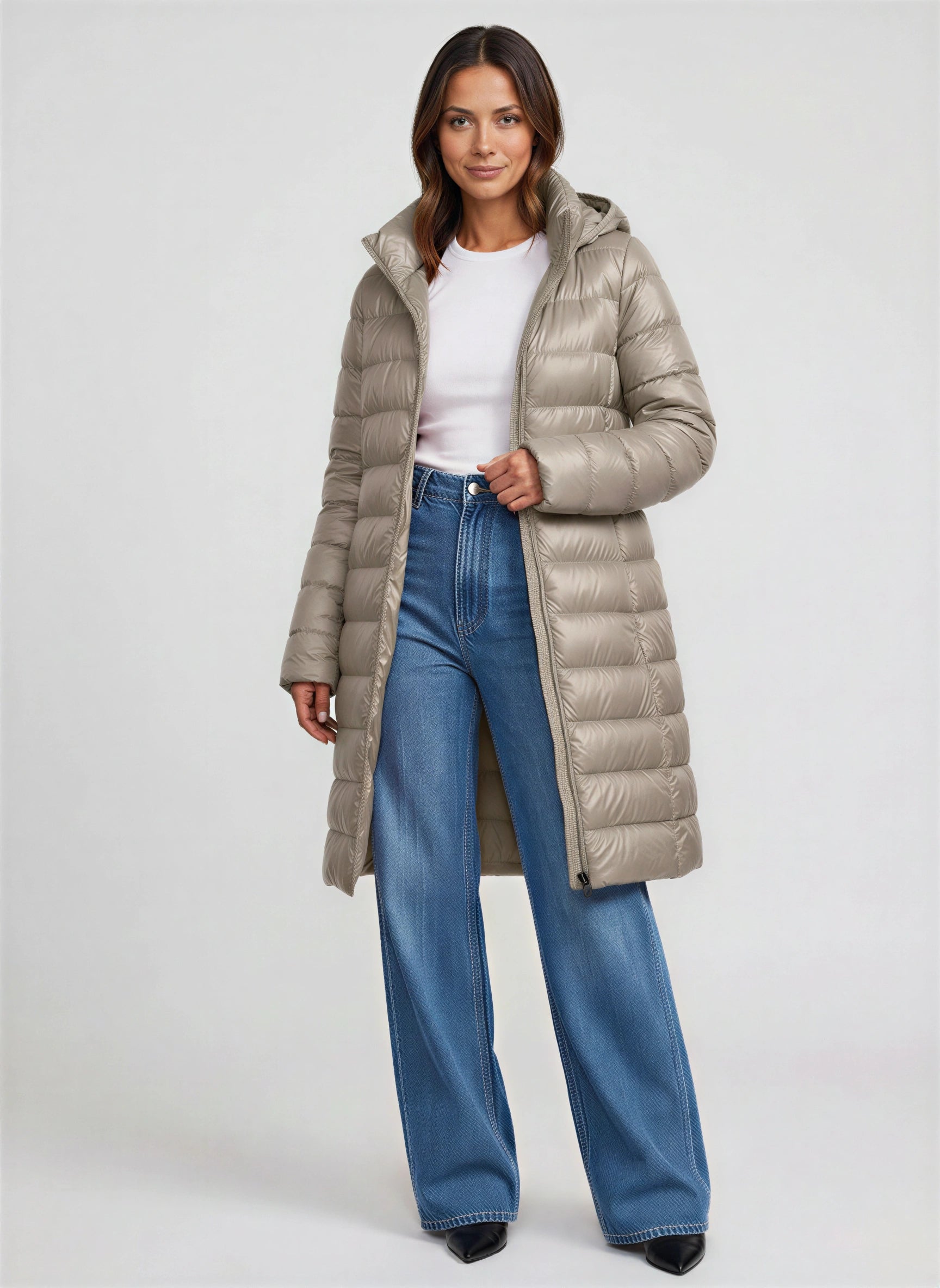 Feathra Longline Hooded Puffer Coat – Women Quilted Down Jacket Winter Casual Tall Warm Outerwear