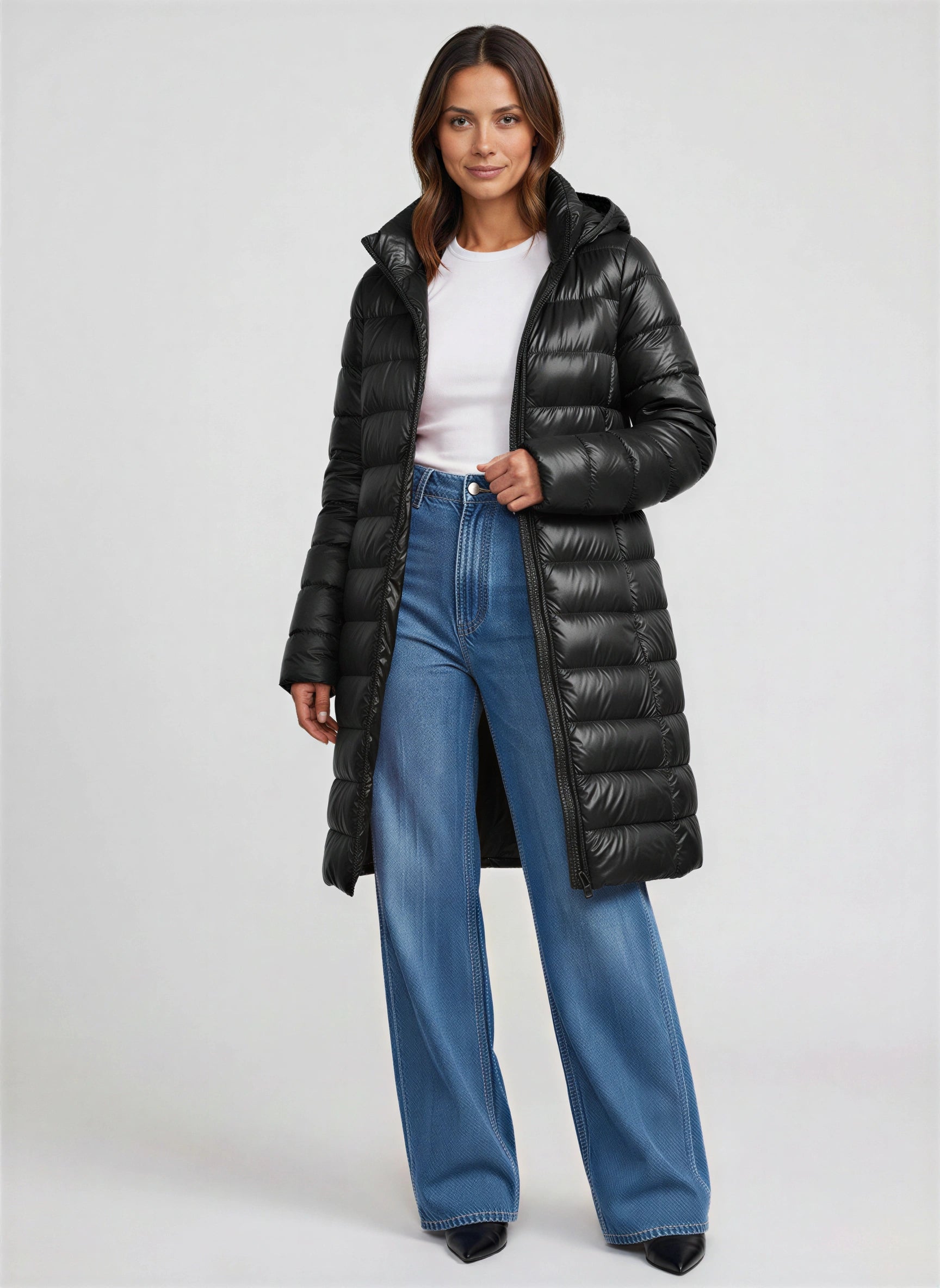 Feathra Longline Hooded Puffer Coat – Women Quilted Down Jacket Winter Casual Tall Warm Outerwear