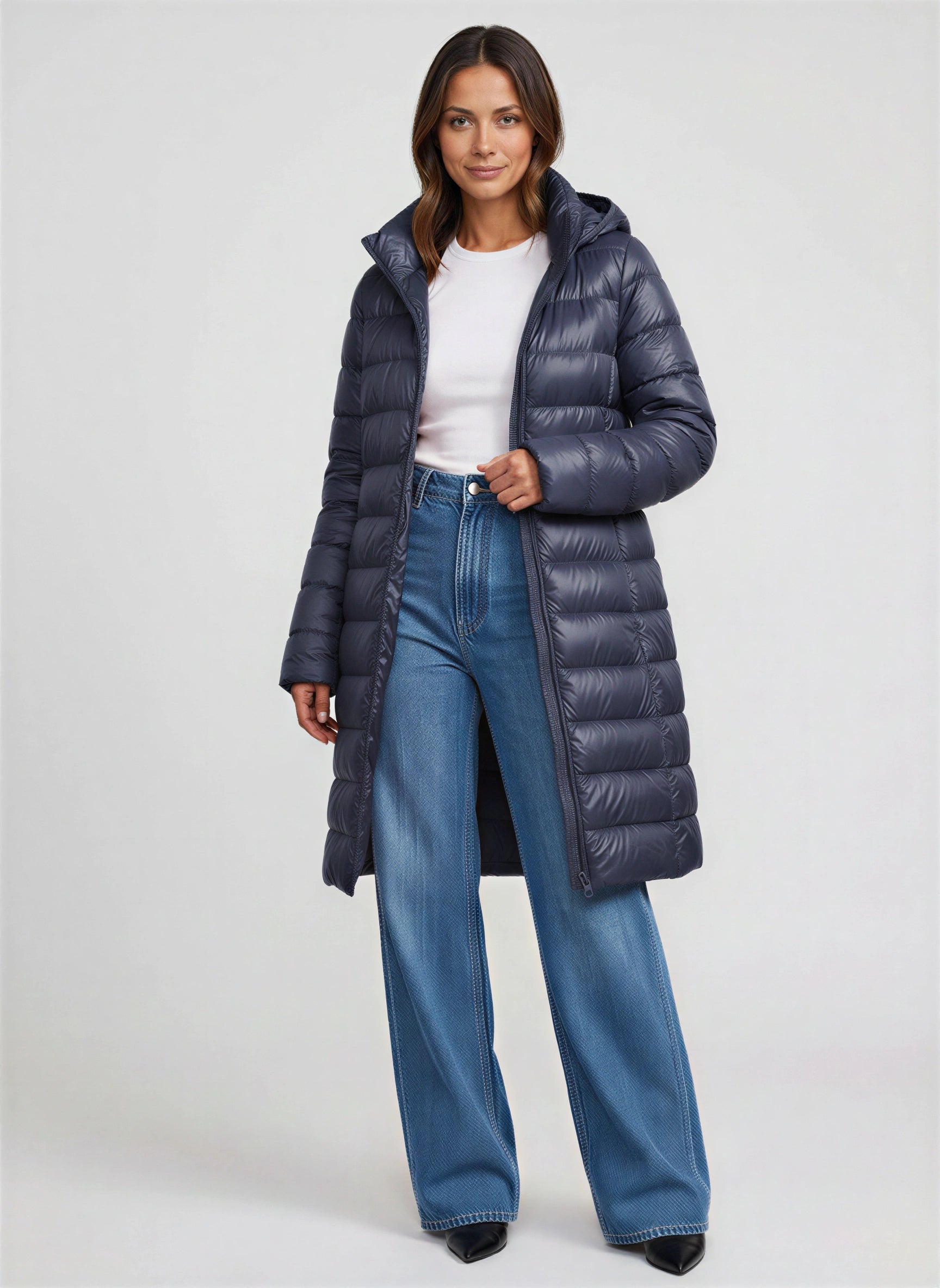 Feathra Longline Hooded Puffer Coat – Women Quilted Down Jacket Winter Casual Tall Warm Outerwear