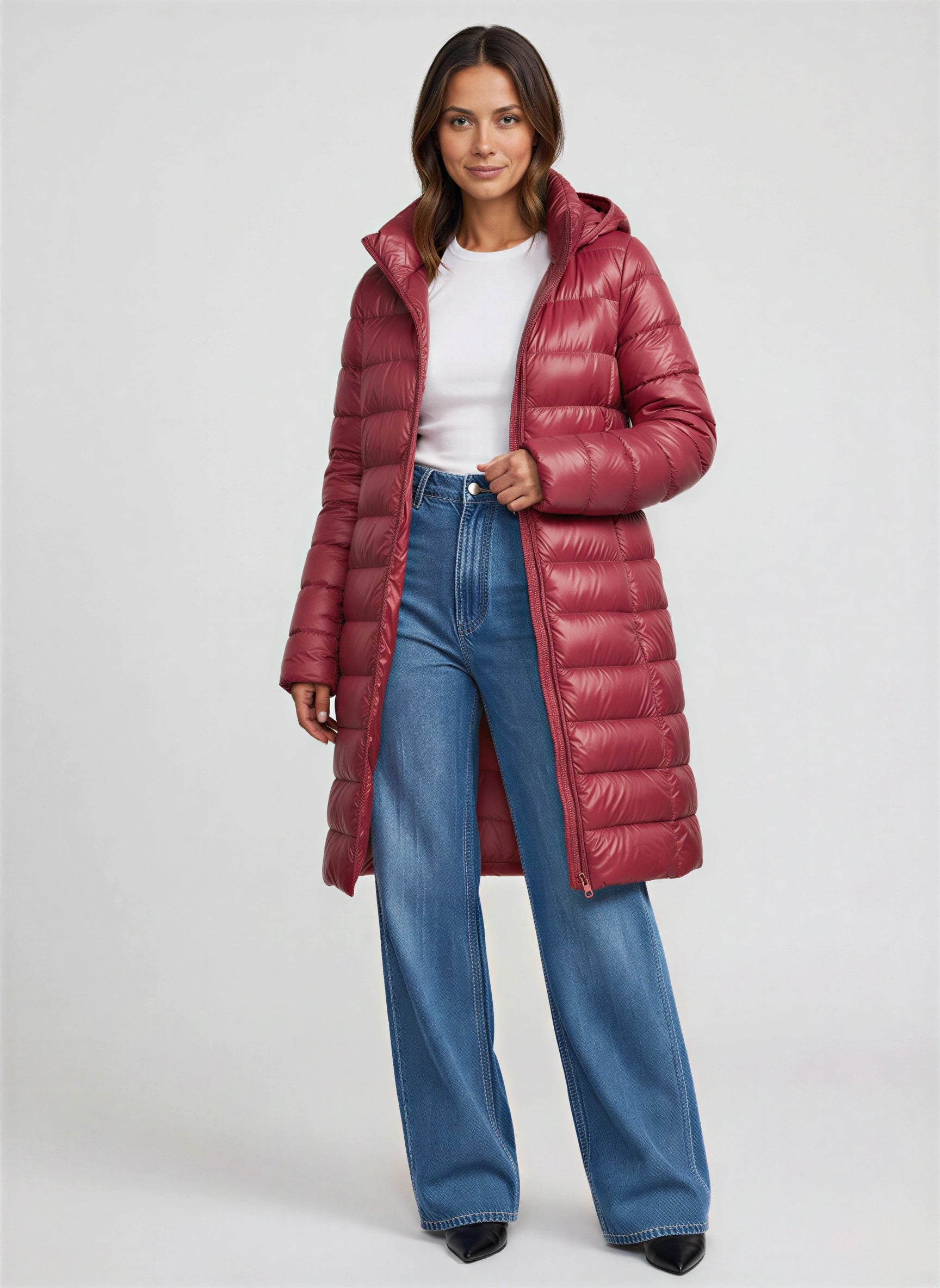 Feathra Longline Hooded Puffer Coat – Women Quilted Down Jacket Winter Casual Tall Warm Outerwear