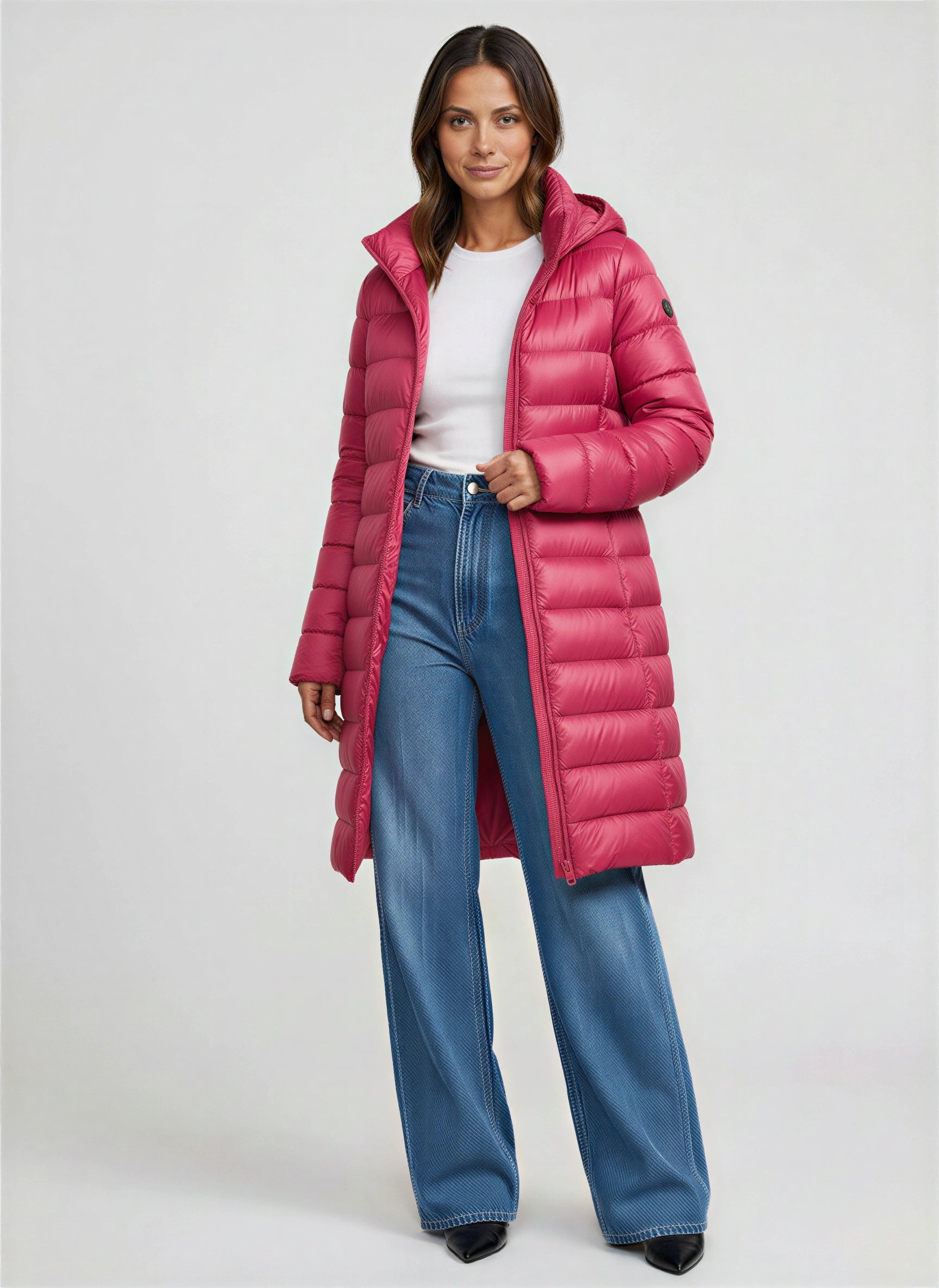 Feathra Longline Hooded Puffer Coat – Women Quilted Down Jacket Winter Casual Tall Warm Outerwear