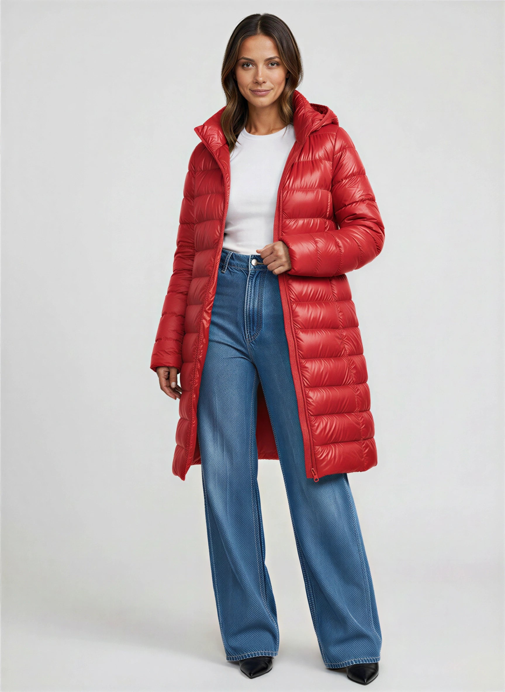 Feathra Longline Hooded Puffer Coat – Women Quilted Down Jacket Winter Casual Tall Warm Outerwear