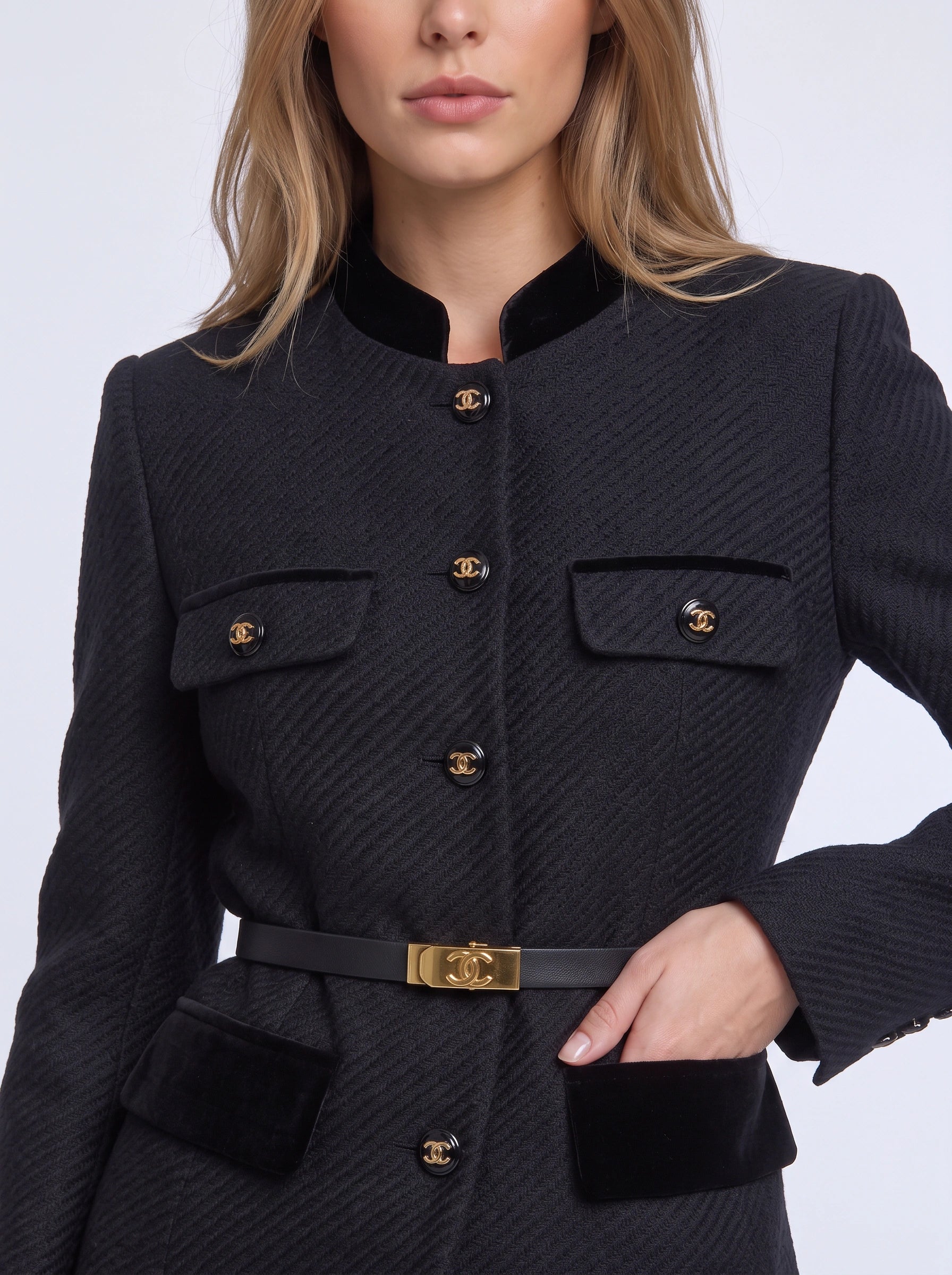 Oreva Quilted Mandarin Collar Belted Jacket – Women Formal Office Blazer Tailored Structured Business Longline Blazer