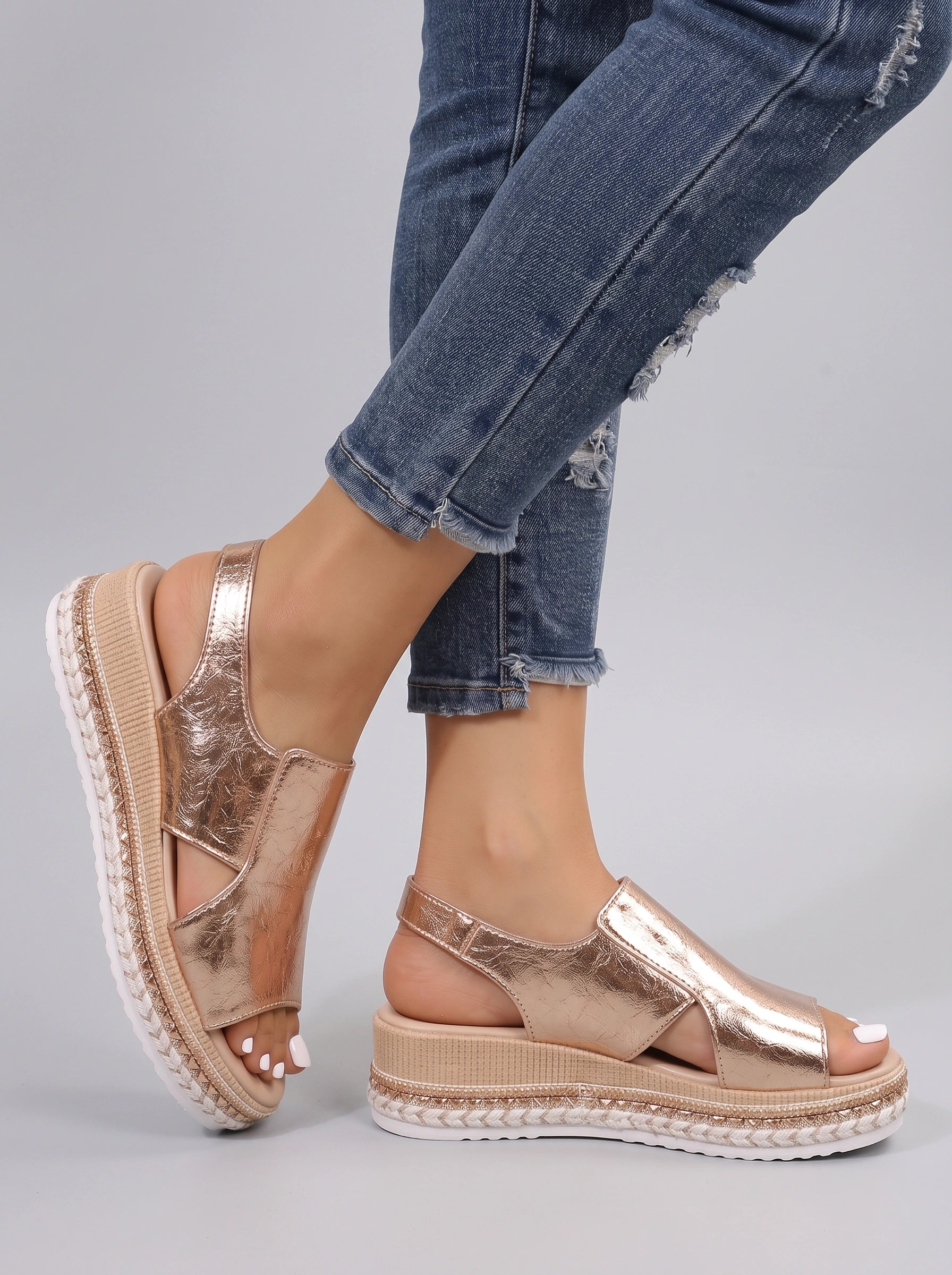 Corbrit Platform Espadrille Sandals – Metallic Cross-Strap Cushioned Flatform Women Slingback Comfort Walking Sandals