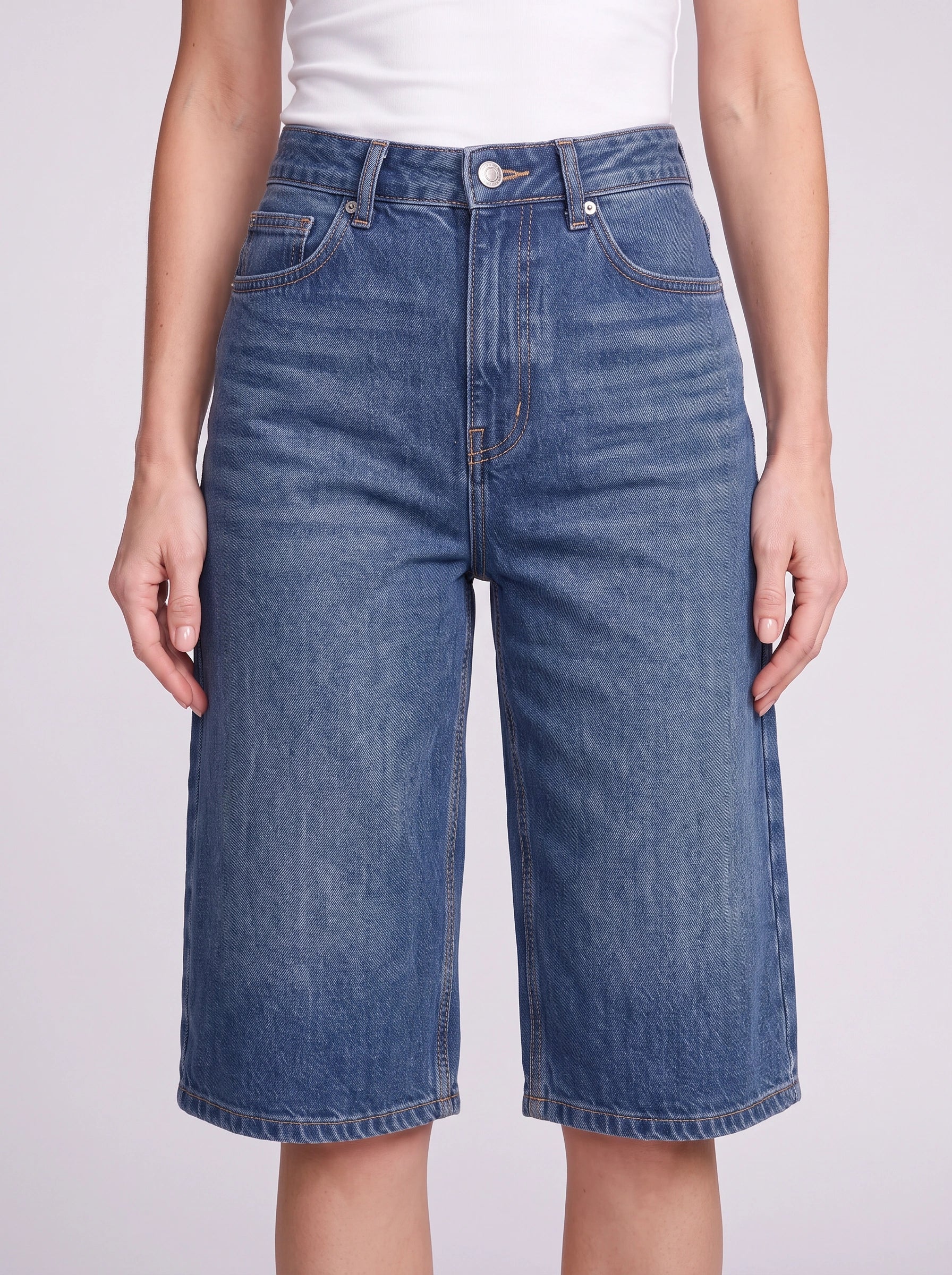 Culmira Wide-Leg Denim Bermuda Shorts – High Waisted Cropped Knee Length Women Summer Casual Jeans