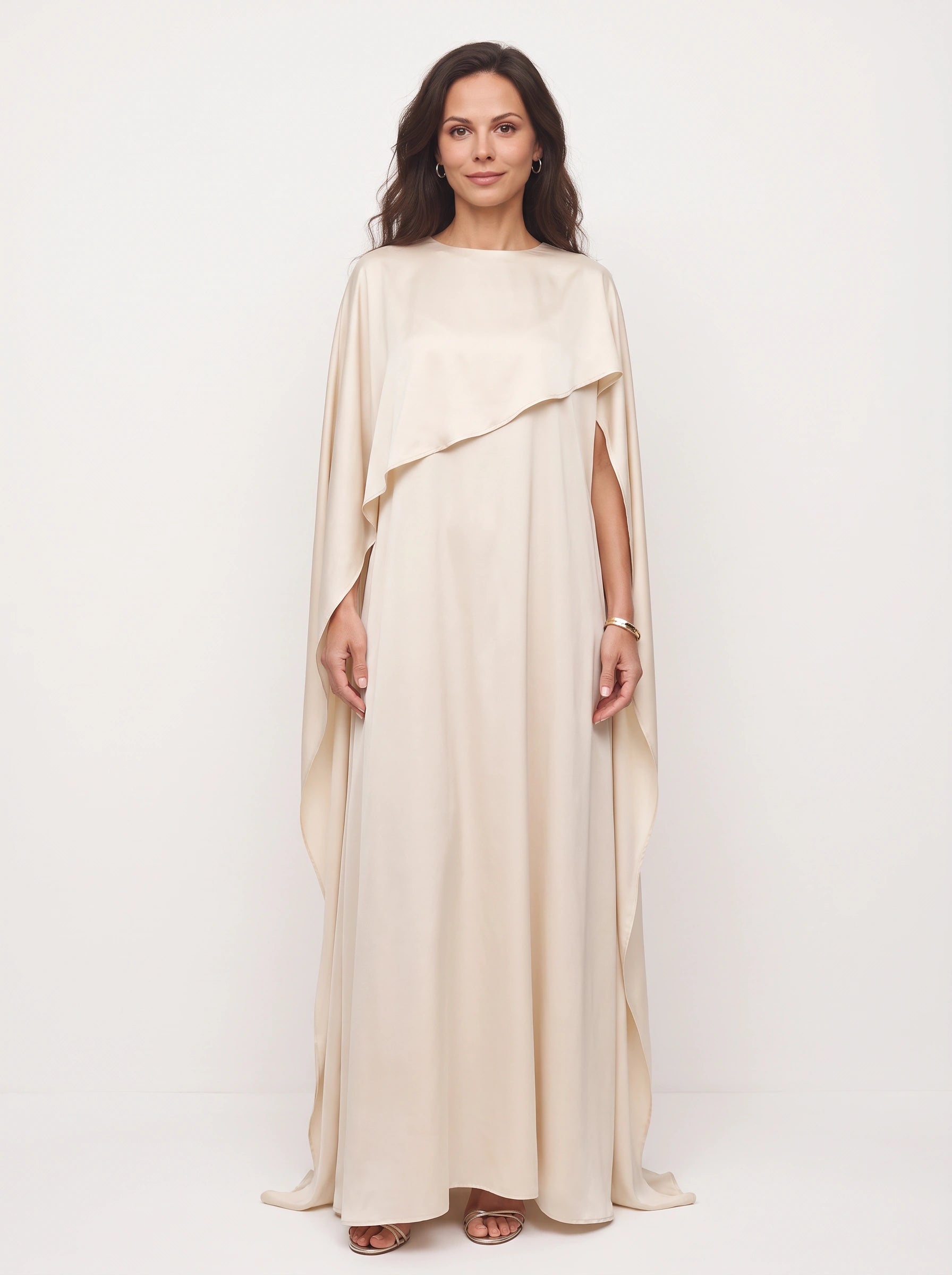 Capevale Draped Cape Maxi Dress – Women Formal Evening Wedding Guest Floor Length Maxi Dress