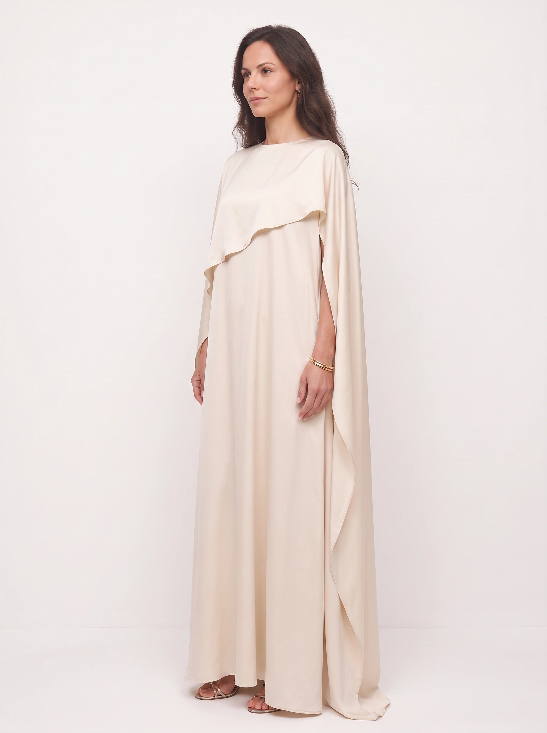Capevale Draped Cape Maxi Dress – Women Formal Evening Wedding Guest Floor Length Maxi Dress