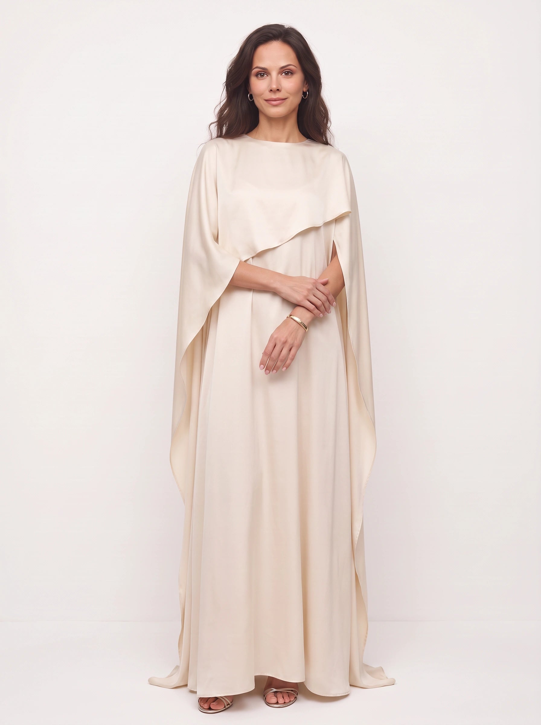Capevale Draped Cape Maxi Dress – Women Formal Evening Wedding Guest Floor Length Maxi Dress