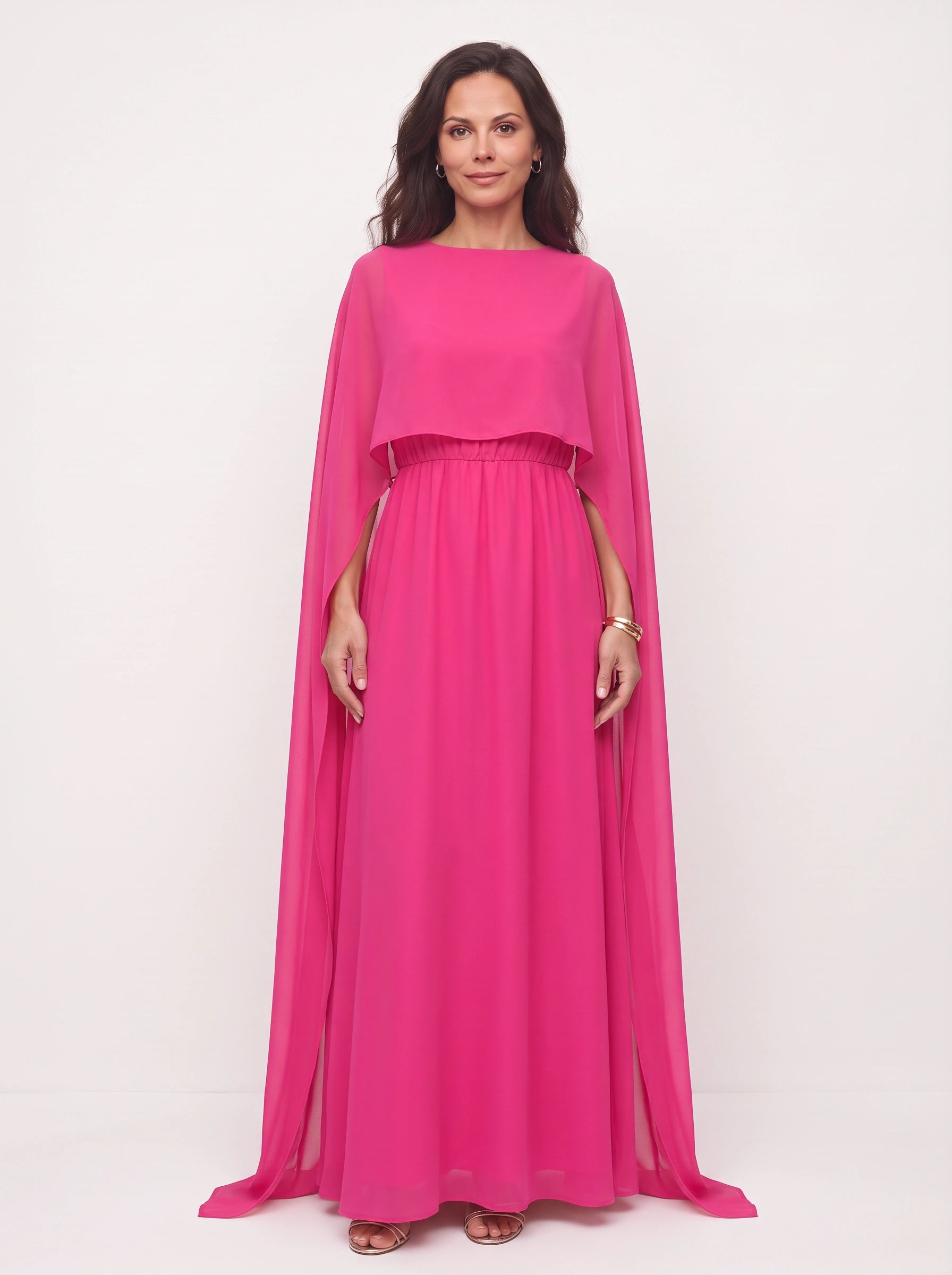 Capevale Draped Cape Maxi Dress – Women Formal Evening Wedding Guest Floor Length Maxi Dress