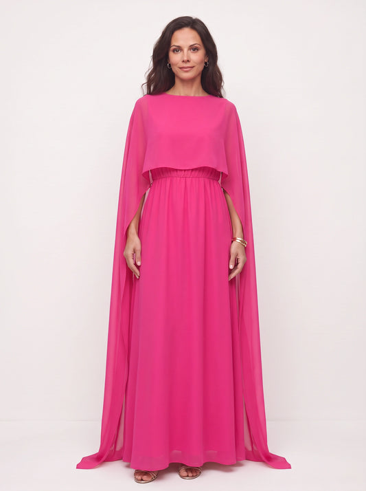 Capevale Draped Cape Maxi Dress – Women Formal Evening Wedding Guest Floor Length Maxi Dress