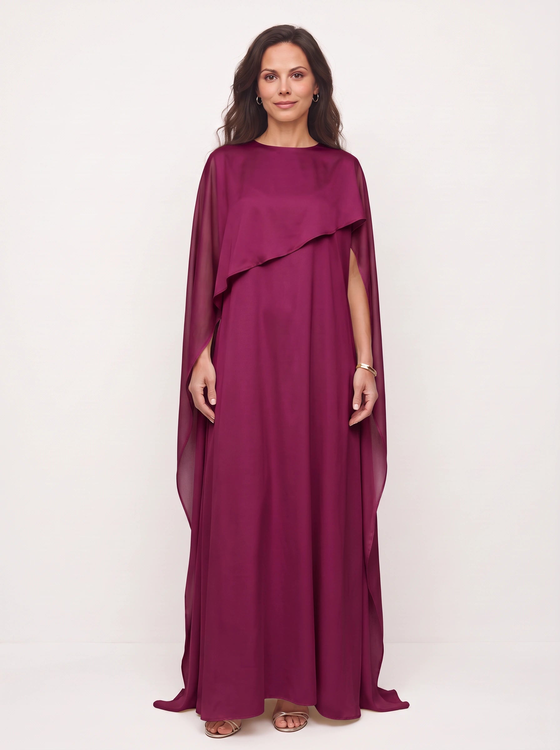 Capevale Draped Cape Maxi Dress – Women Formal Evening Wedding Guest Floor Length Maxi Dress