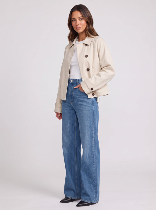 Cortez Cropped Trench Jacket – Women Button Front Classic Collar Utility Casual Office Workwear Jacket