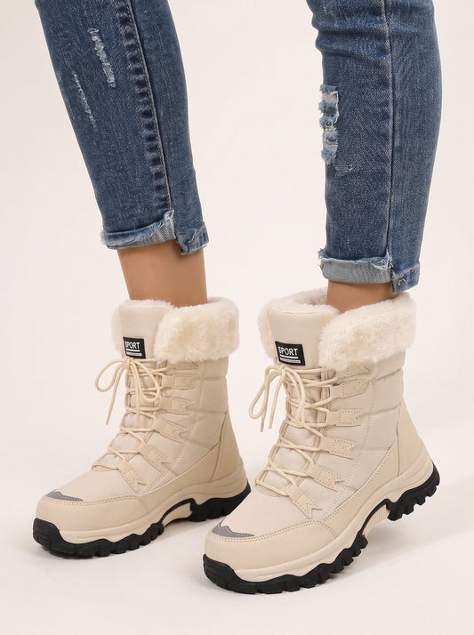 Felpa Faux Fur Lined Snow Boots – Lace Up Platform Winter Boots Women Waterproof Outdoor Hiking Sports Boots