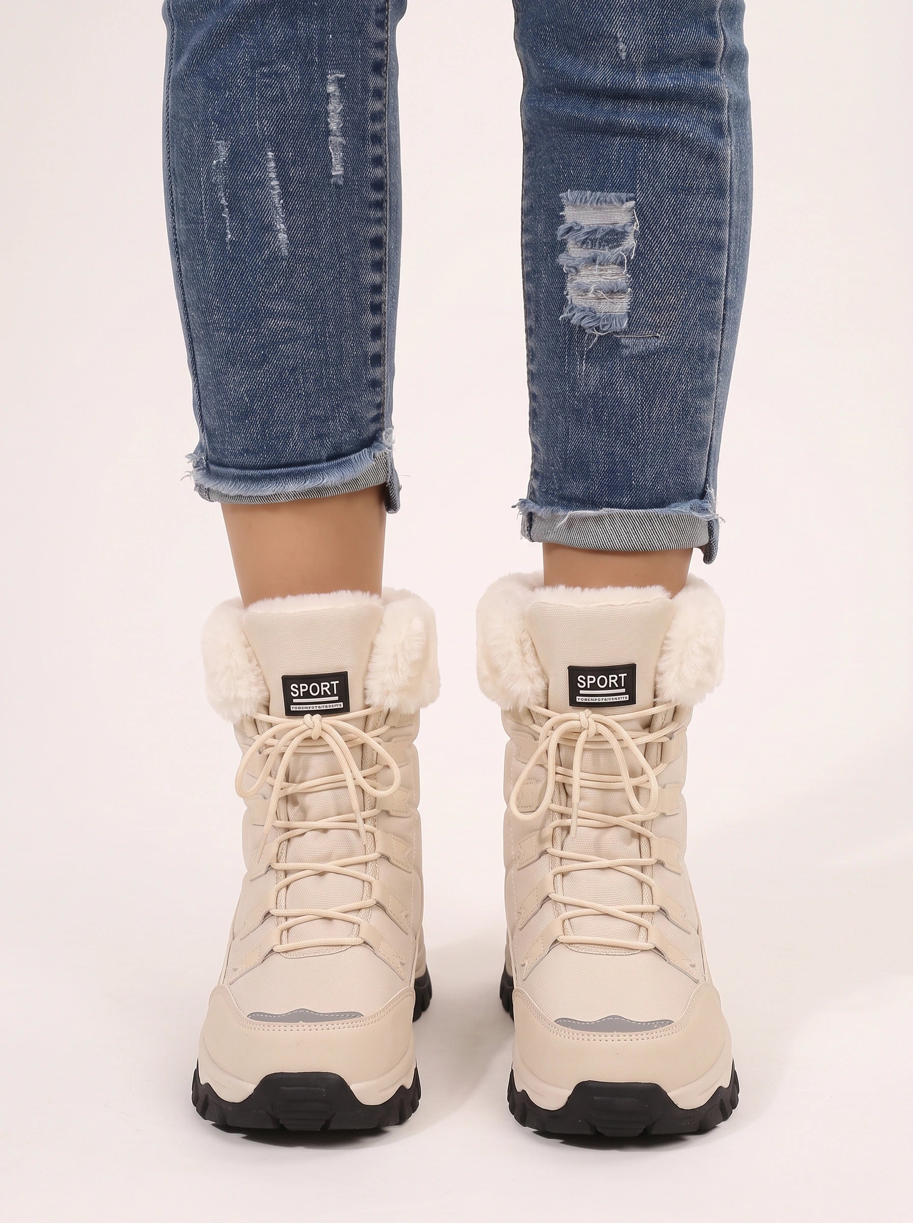 Felpa Faux Fur Lined Snow Boots – Lace Up Platform Winter Boots Women Waterproof Outdoor Hiking Sports Boots