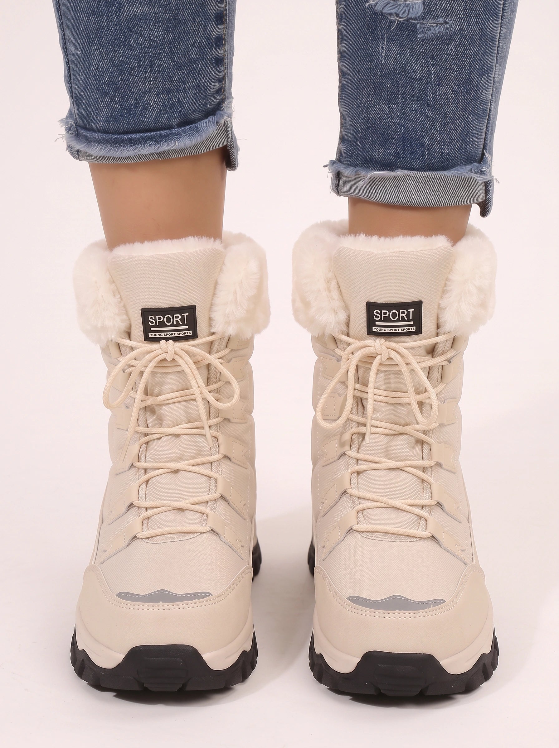 Felpa Faux Fur Lined Snow Boots – Lace Up Platform Winter Boots Women Waterproof Outdoor Hiking Sports Boots