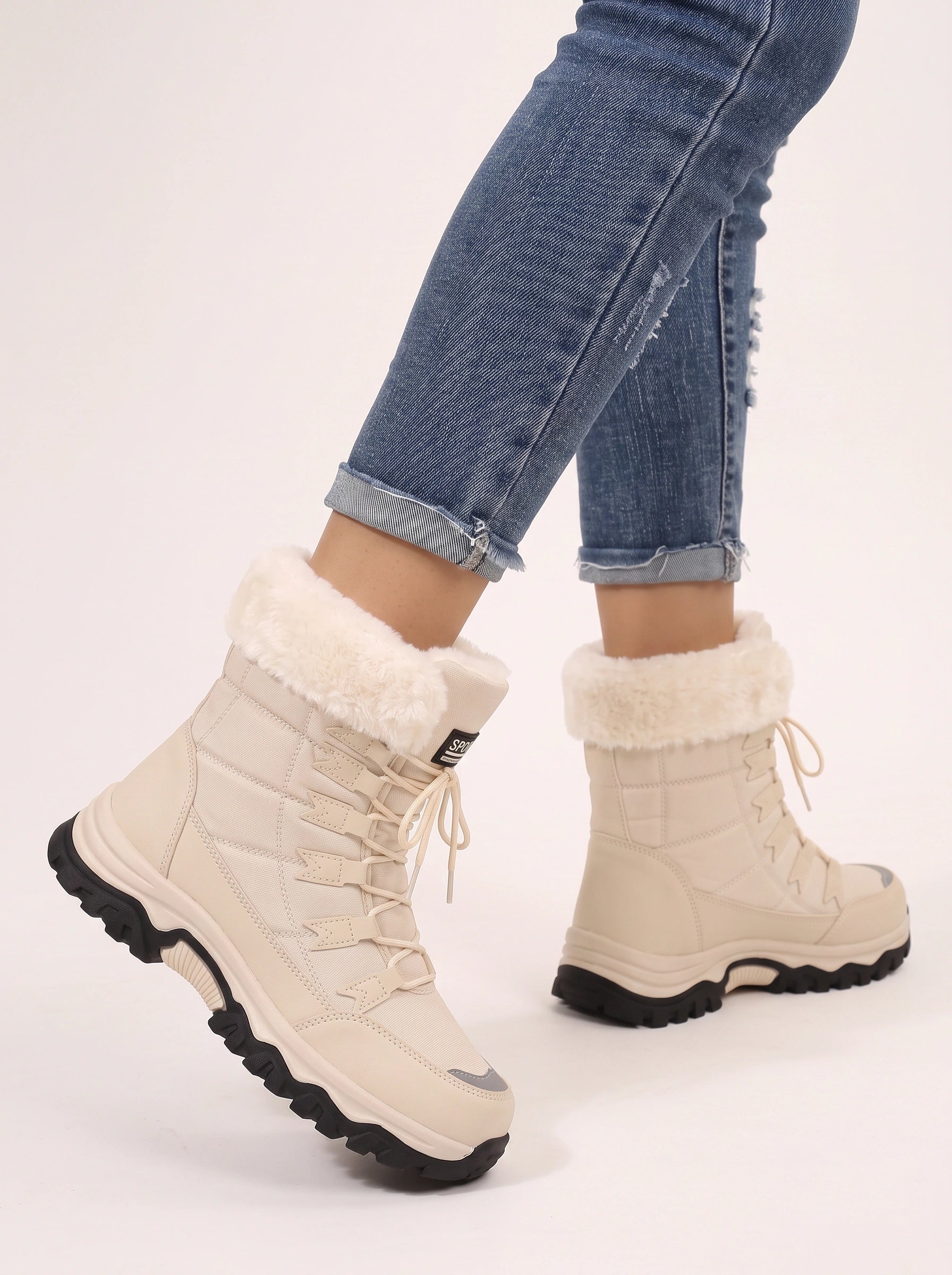 Felpa Faux Fur Lined Snow Boots – Lace Up Platform Winter Boots Women Waterproof Outdoor Hiking Sports Boots