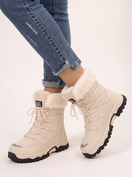 Felpa Faux Fur Lined Snow Boots – Lace Up Platform Winter Boots Women Waterproof Outdoor Hiking Sports Boots