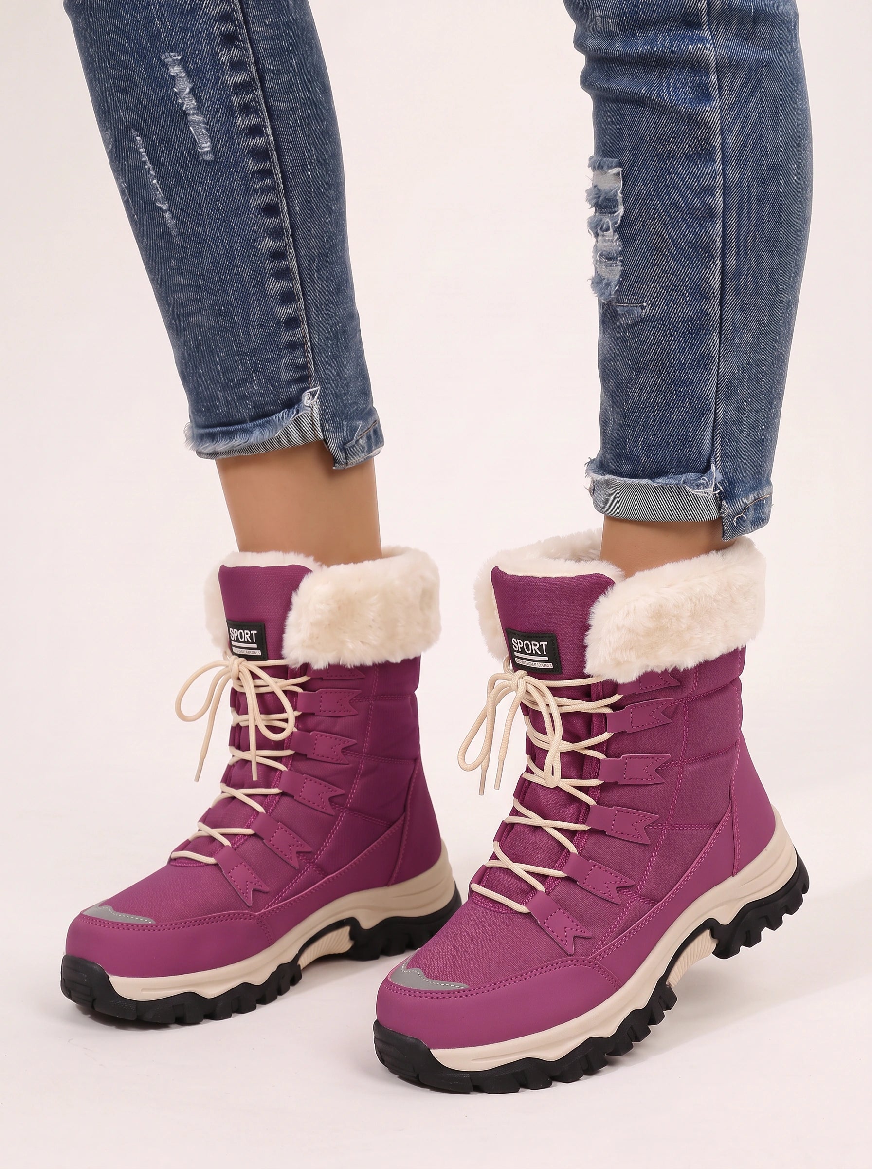 Felpa Faux Fur Lined Snow Boots – Lace Up Platform Winter Boots Women Waterproof Outdoor Hiking Sports Boots