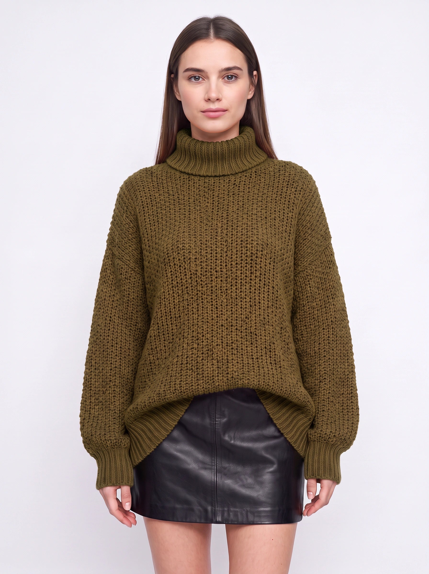 Tustara Chunky Turtleneck Oversized Sweater – Knit Jumper Women Cozy Winter Holiday Pullover Top