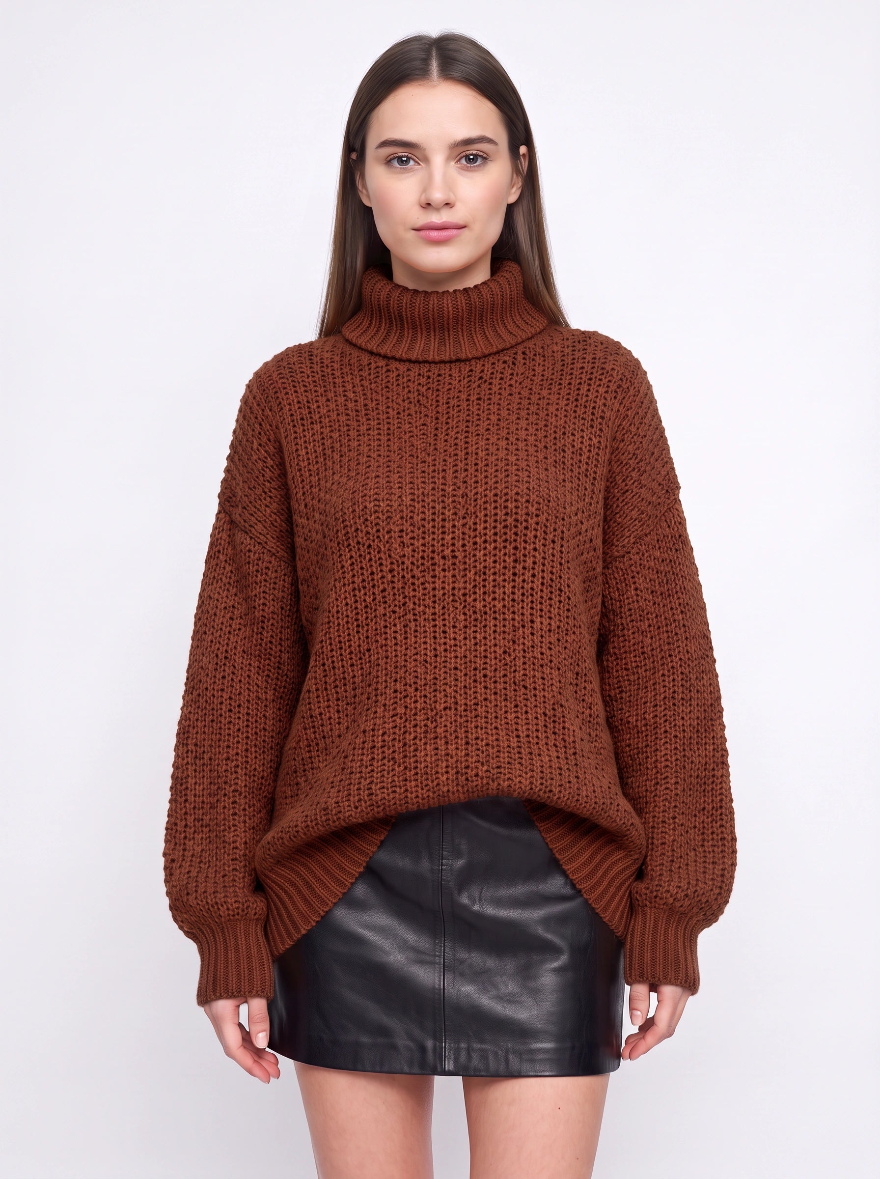 Tustara Chunky Turtleneck Oversized Sweater – Knit Jumper Women Cozy Winter Holiday Pullover Top
