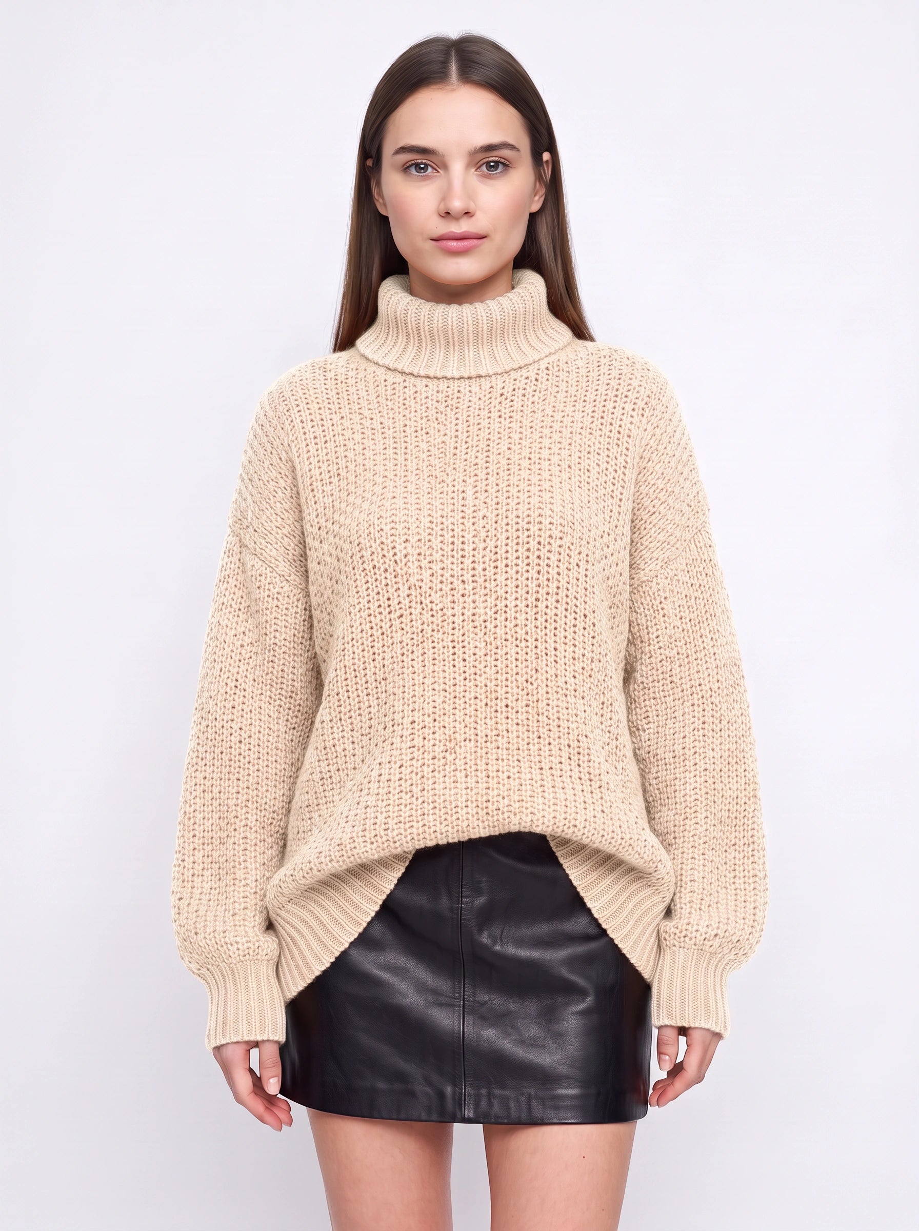 Tustara Chunky Turtleneck Oversized Sweater – Knit Jumper Women Cozy Winter Holiday Pullover Top