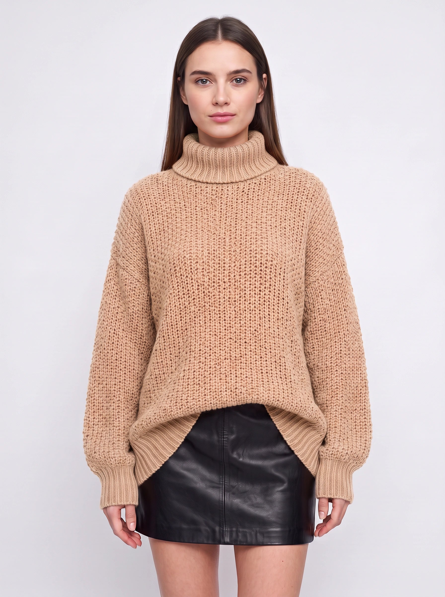 Tustara Chunky Turtleneck Oversized Sweater – Knit Jumper Women Cozy Winter Holiday Pullover Top