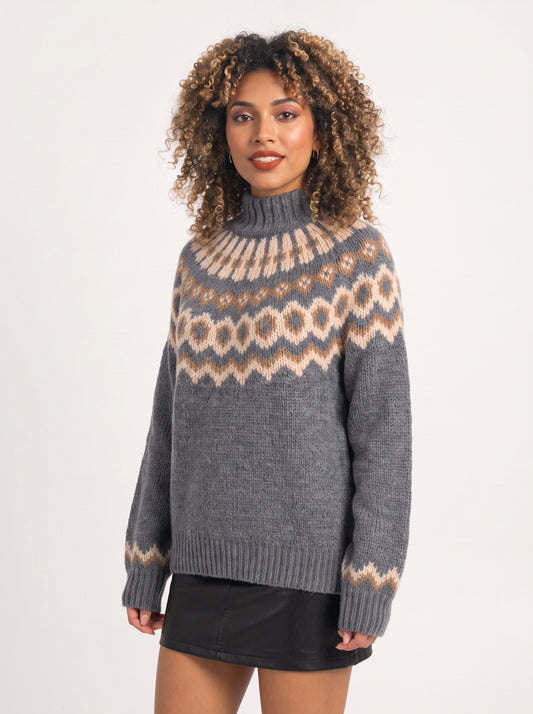 Fjordvik Fair Isle Turtleneck Sweater – Nordic Knit Jumper Women Oversized Pullover Winter Cozy Turtleneck
