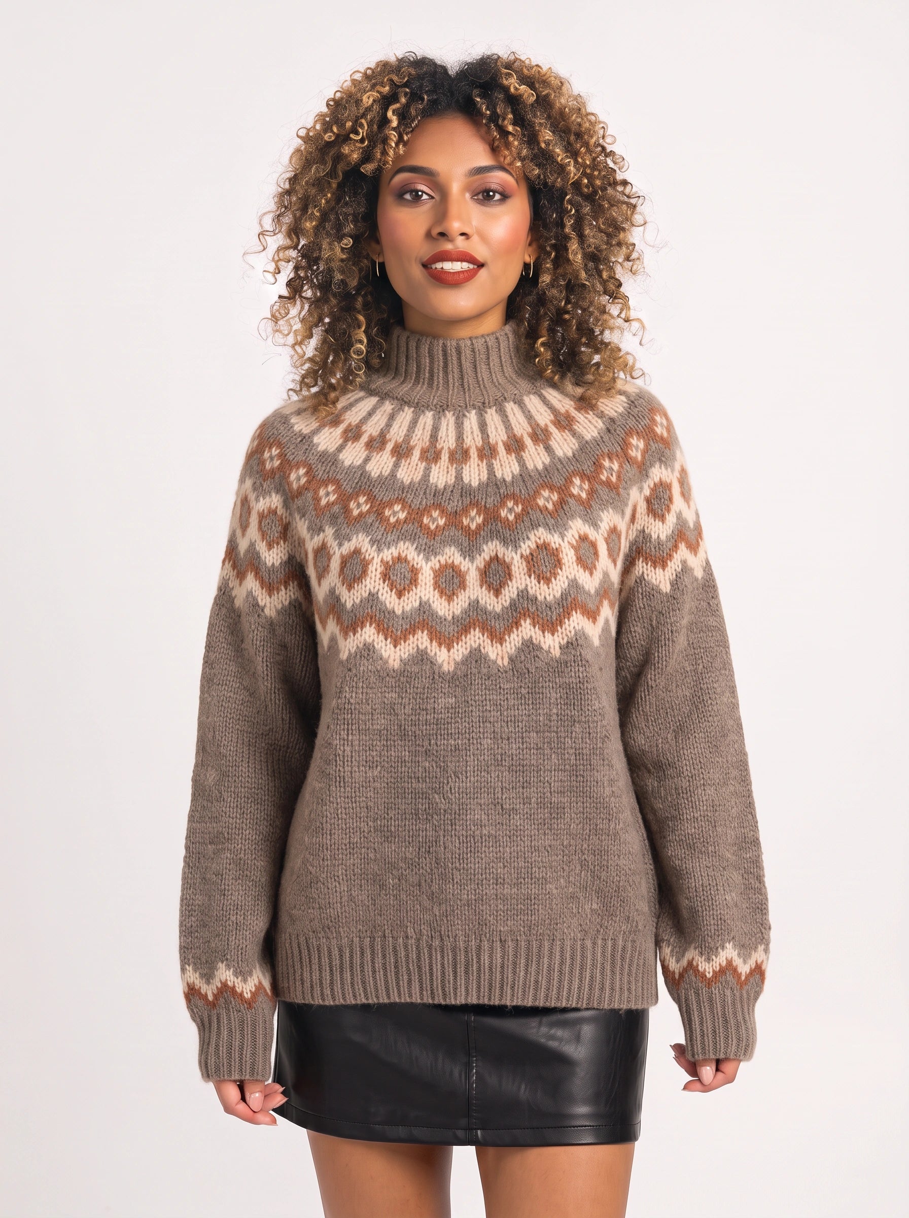 Fjordvik Fair Isle Turtleneck Sweater – Nordic Knit Jumper Women Oversized Pullover Winter Cozy Turtleneck