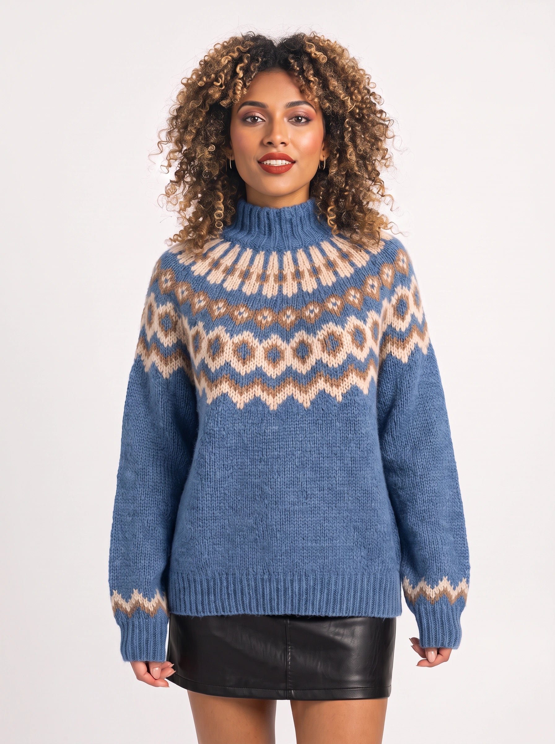 Fjordvik Fair Isle Turtleneck Sweater – Nordic Knit Jumper Women Oversized Pullover Winter Cozy Turtleneck