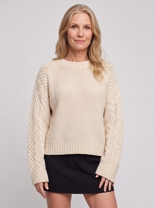 Pull en maille texturée pour femmes – pull d’hiver décontracté à col rond