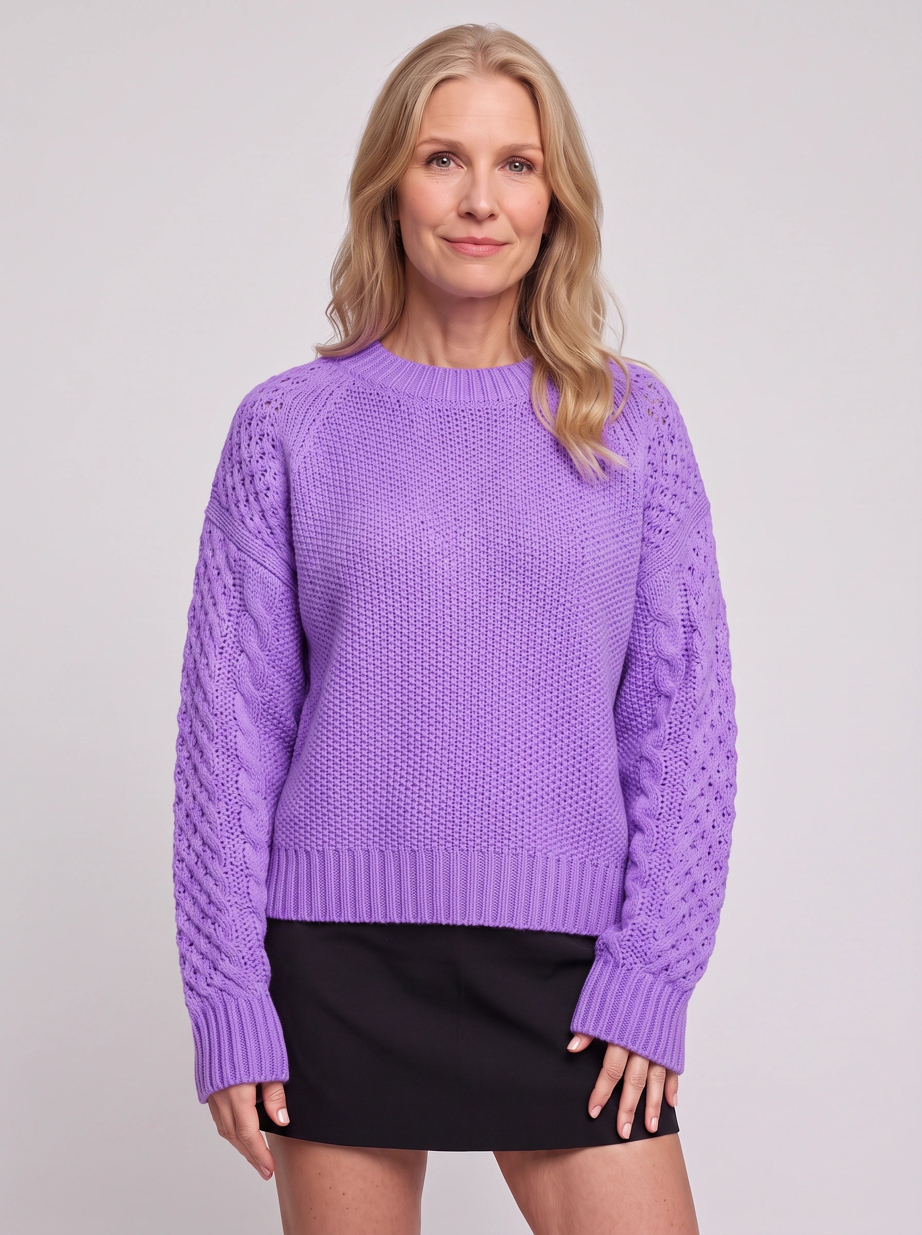 Women’s Textured Knit Sweater – Casual Crew Neck Winter Jumper
